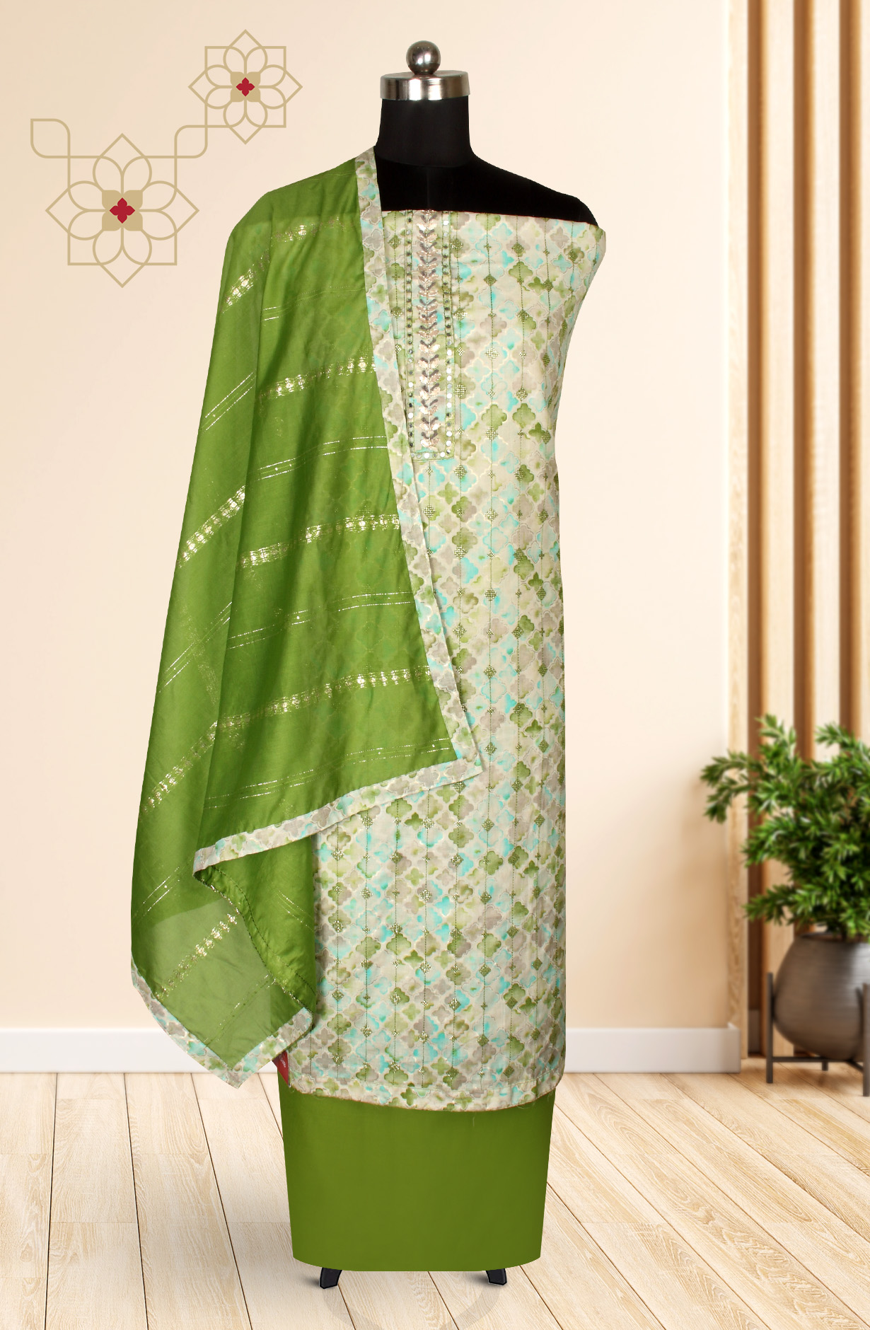 Green Cotton Salwar Kameez with Trendy Dupatta - 959-RUTVI-1C