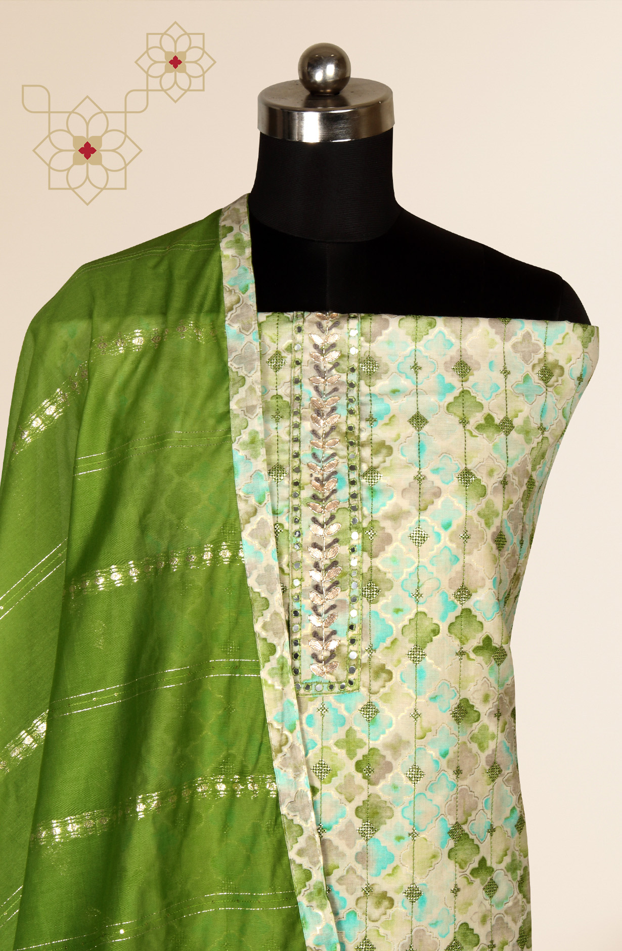 Green Cotton Salwar Kameez with Trendy Dupatta - 959-RUTVI-1C