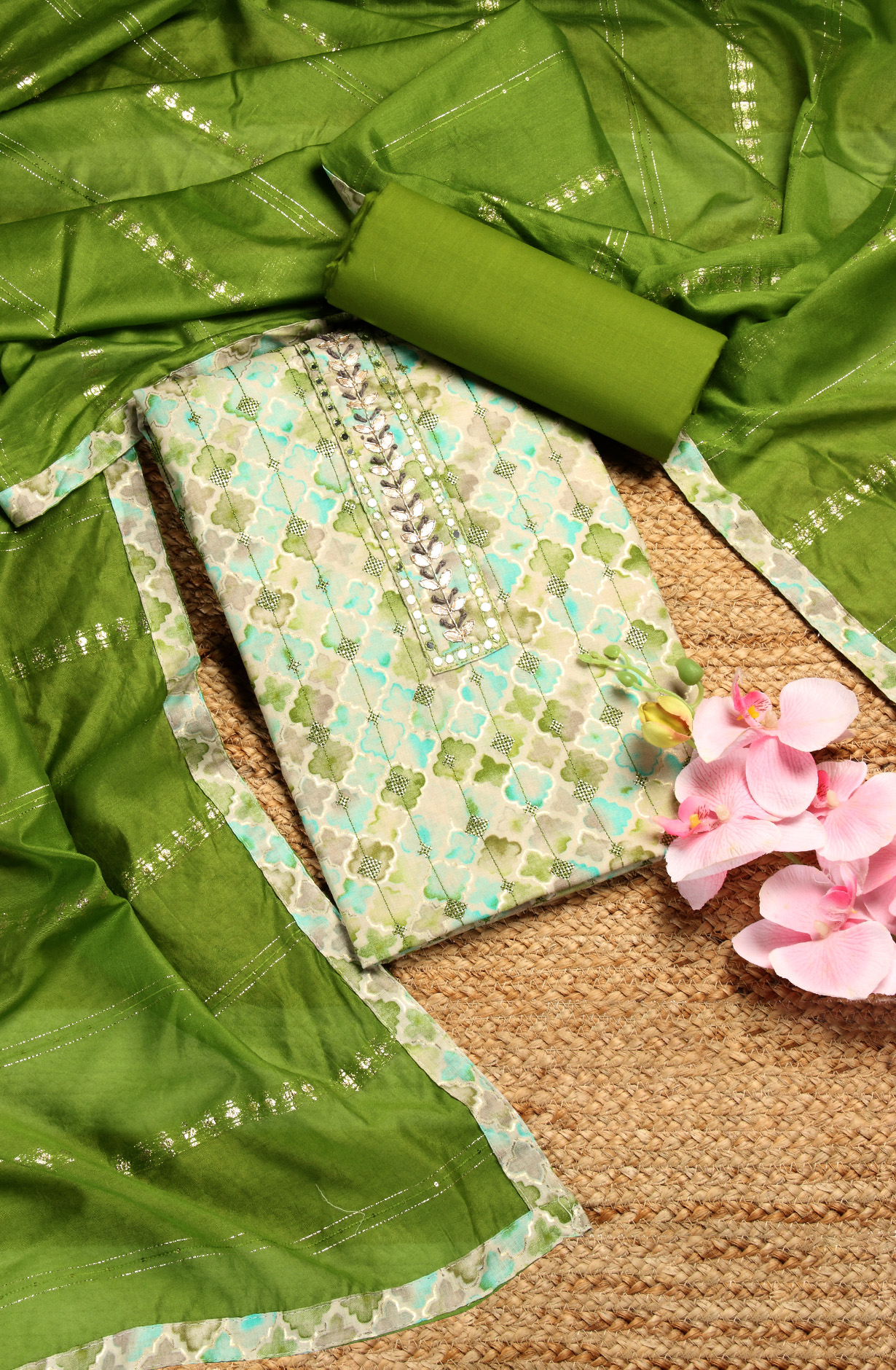 Green Cotton Salwar Kameez with Trendy Dupatta - 959-RUTVI-1C