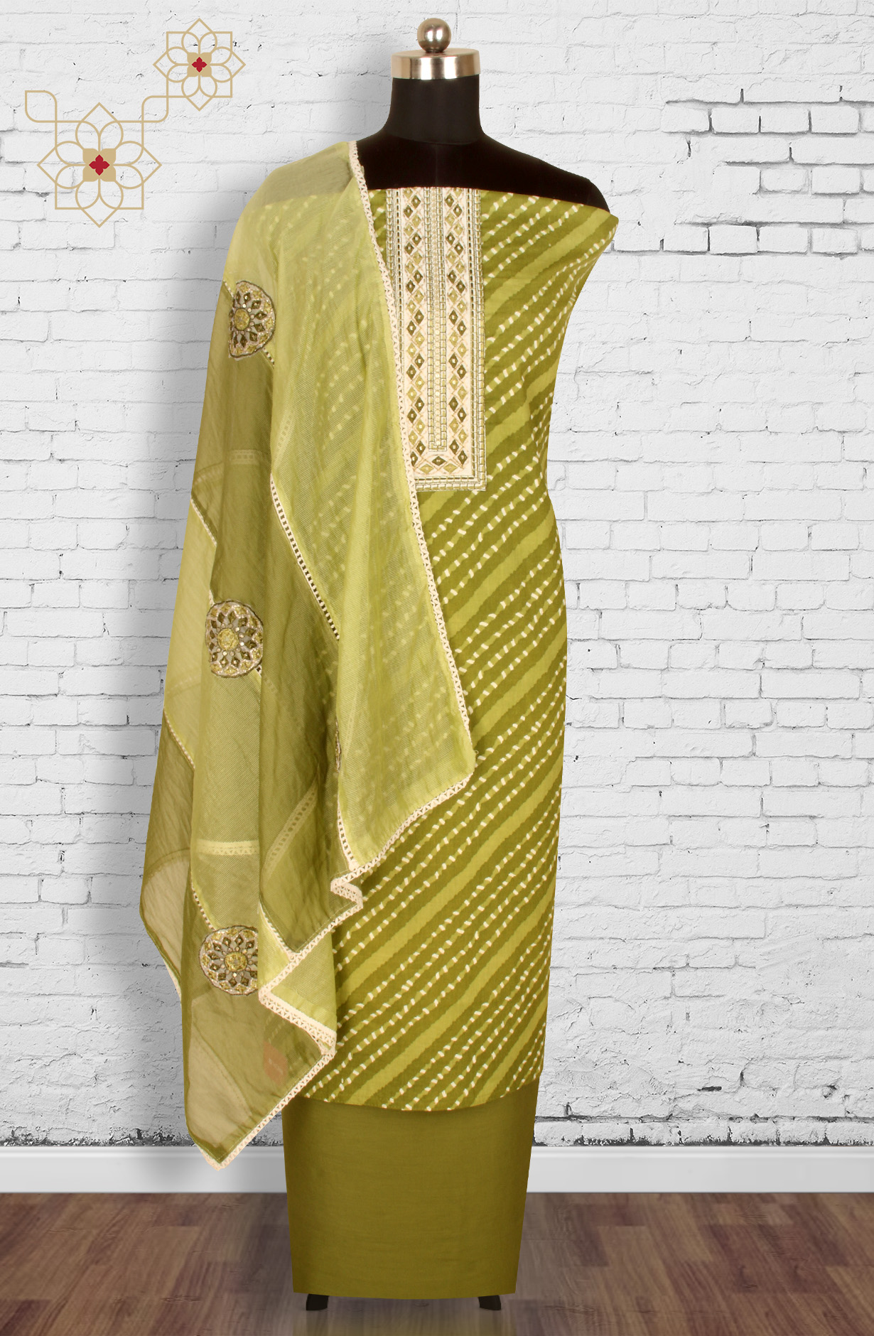 Mehndi Cotton Unstitched Salwar Suit with Kota Dupatta - 959-SAHELI-1B