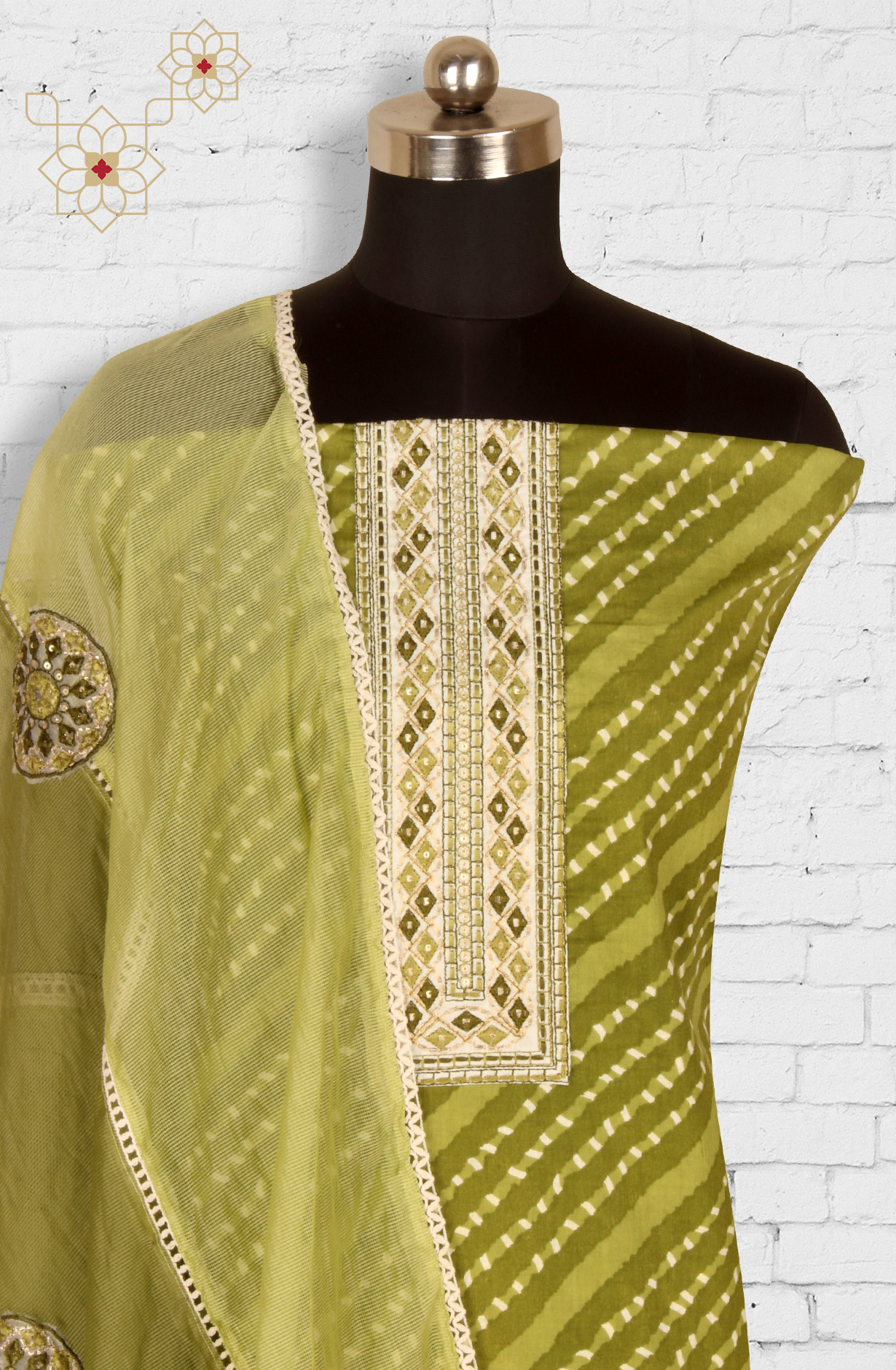 Mehndi Cotton Unstitched Salwar Suit with Kota Dupatta - 959-SAHELI-1B