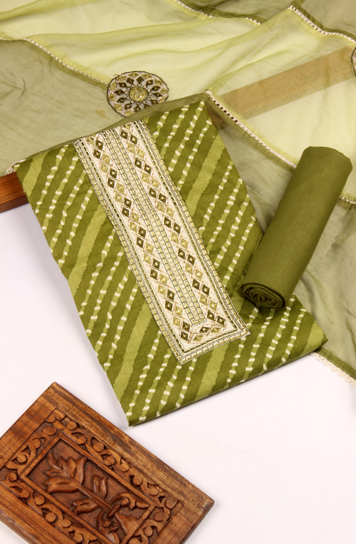 Mehndi Cotton Unstitched Salwar Suit with Kota Dupatta - 959-SAHELI-1B