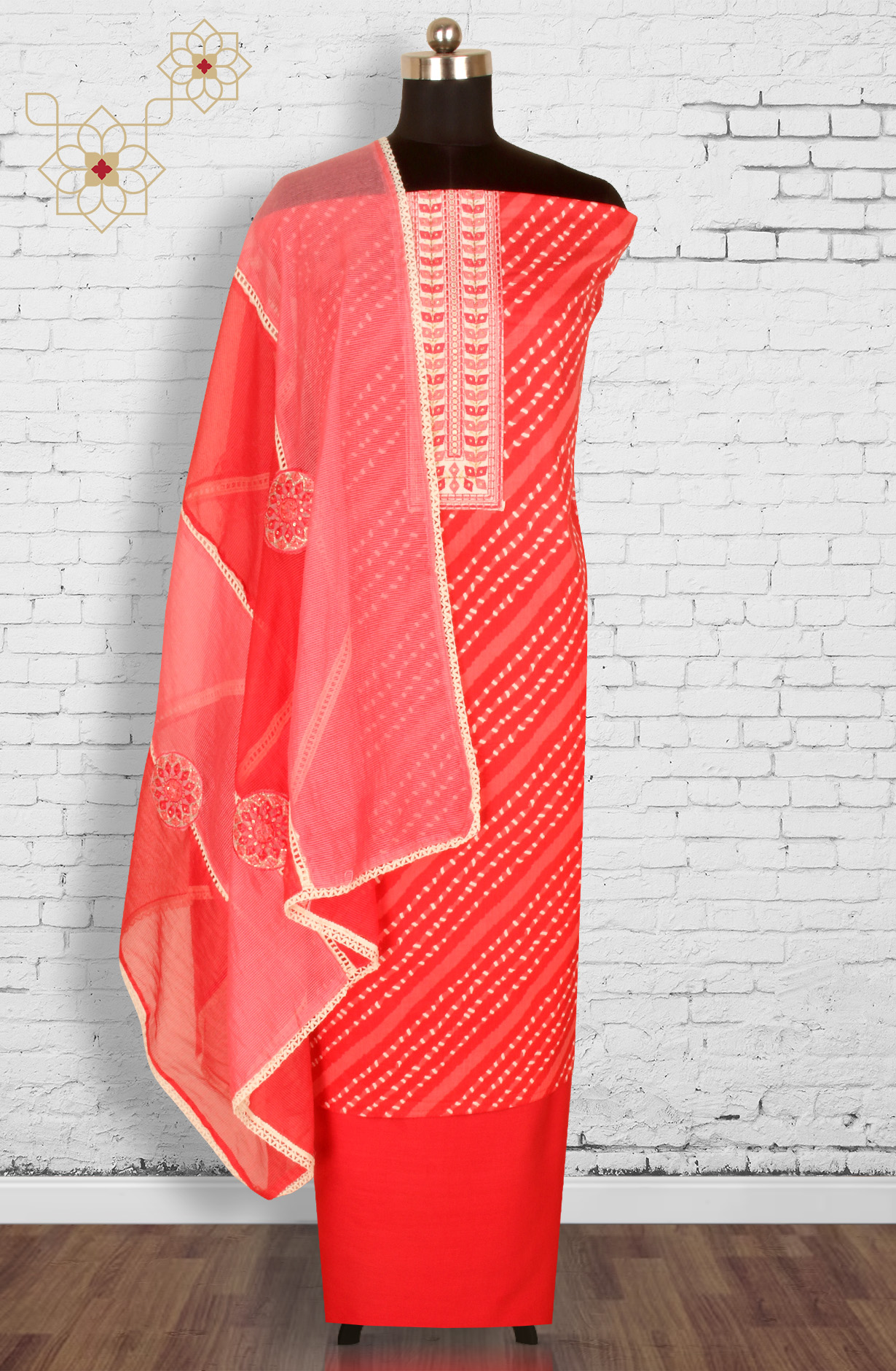 Red Cotton Unstitched Salwar Suit with Kota Dupatta - 959-SAHELI-1C