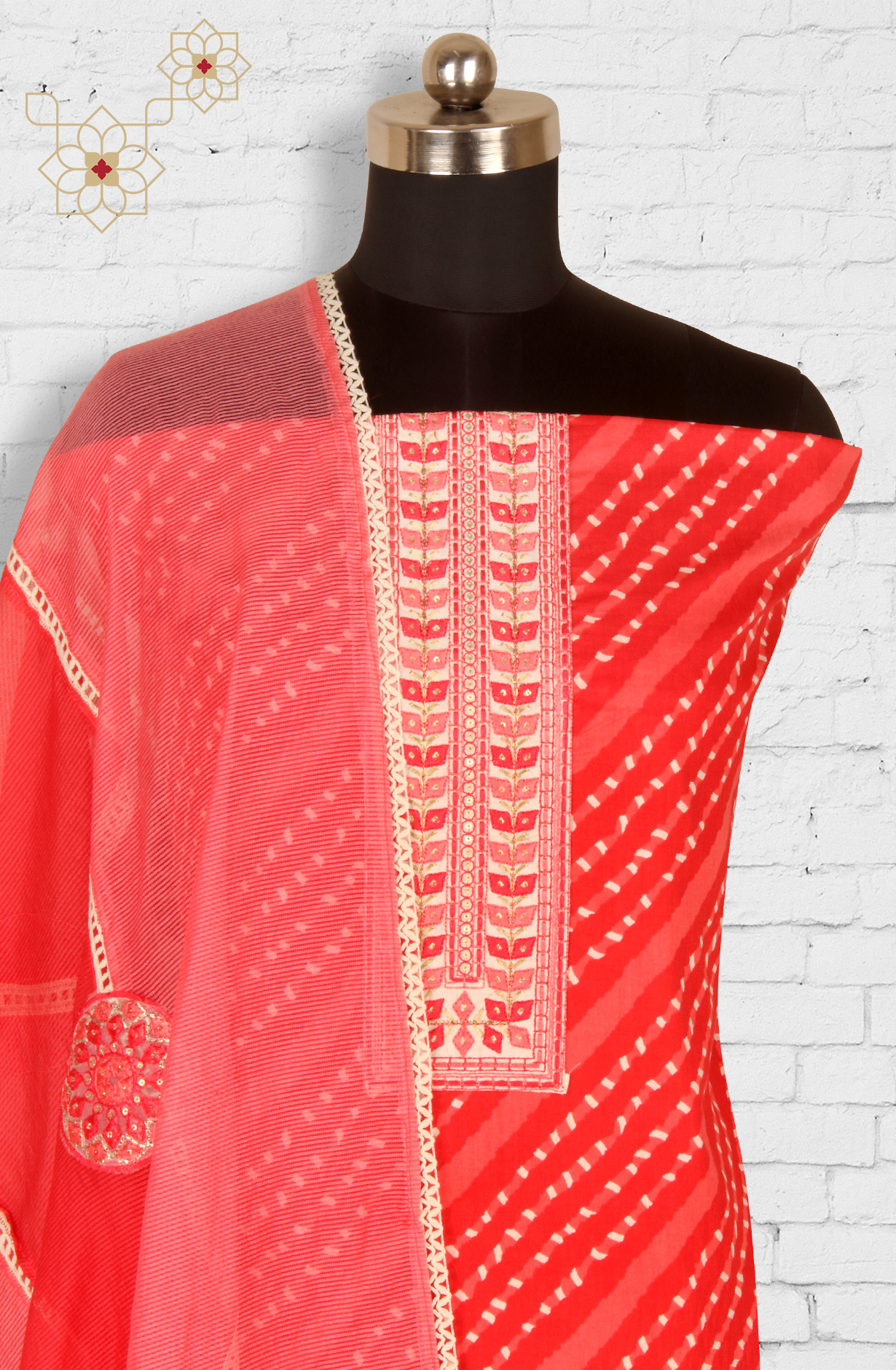 Red Cotton Unstitched Salwar Suit with Kota Dupatta - 959-SAHELI-1C