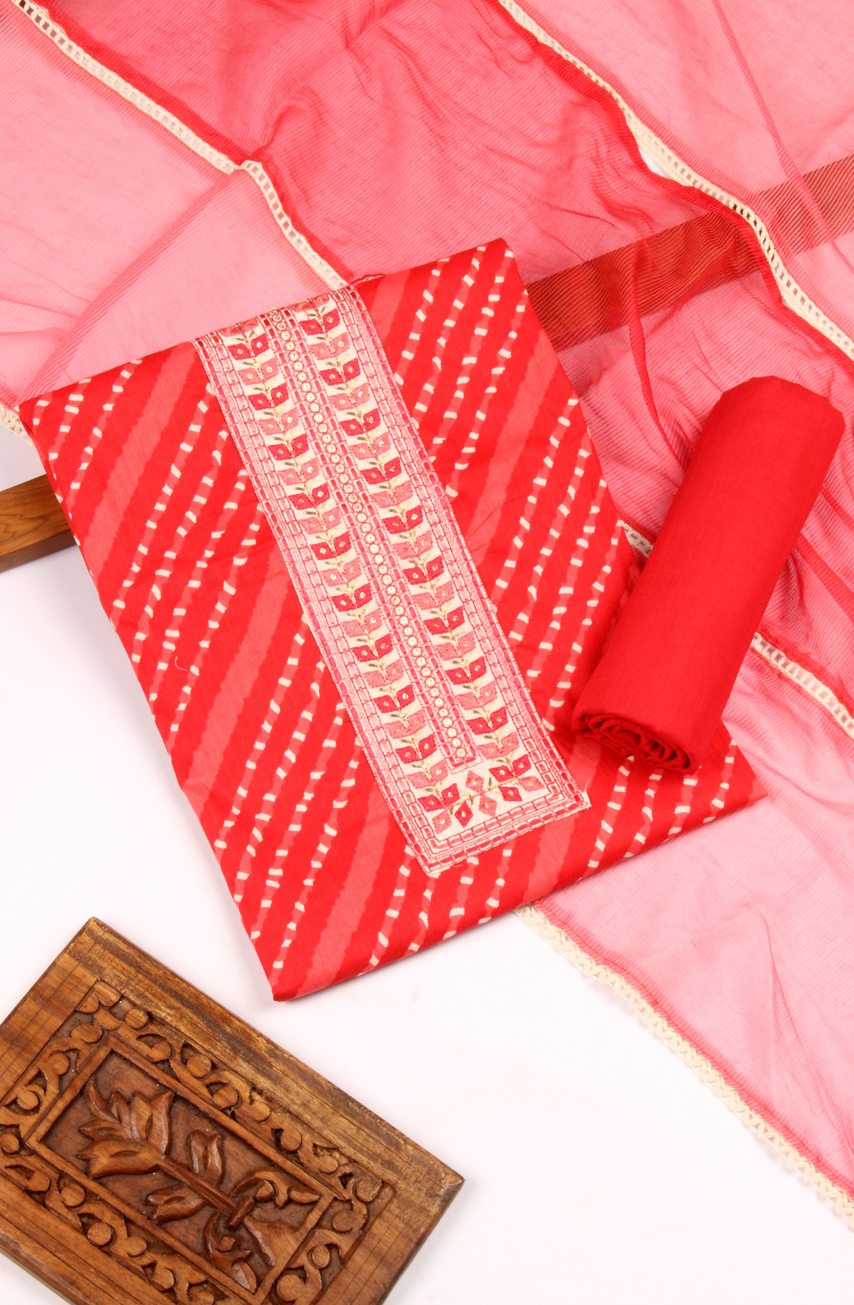 Red Cotton Unstitched Salwar Suit with Kota Dupatta - 959-SAHELI-1C