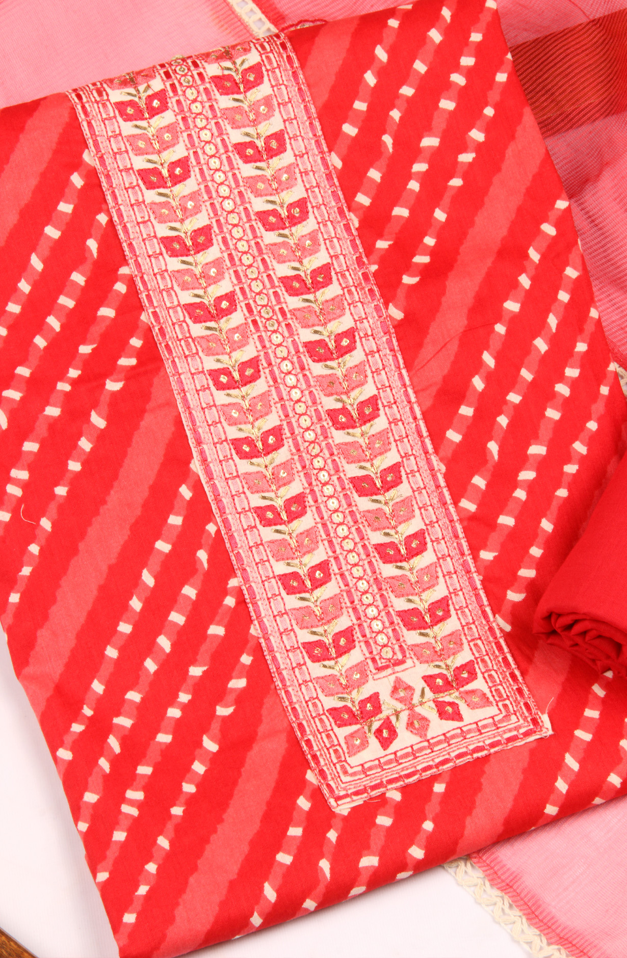 Red Cotton Unstitched Salwar Suit with Kota Dupatta - 959-SAHELI-1C