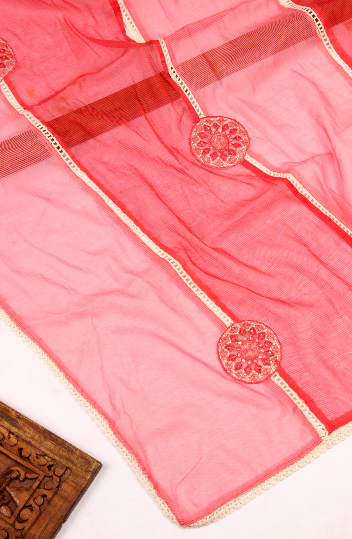 Red Cotton Unstitched Salwar Suit with Kota Dupatta - 959-SAHELI-1C