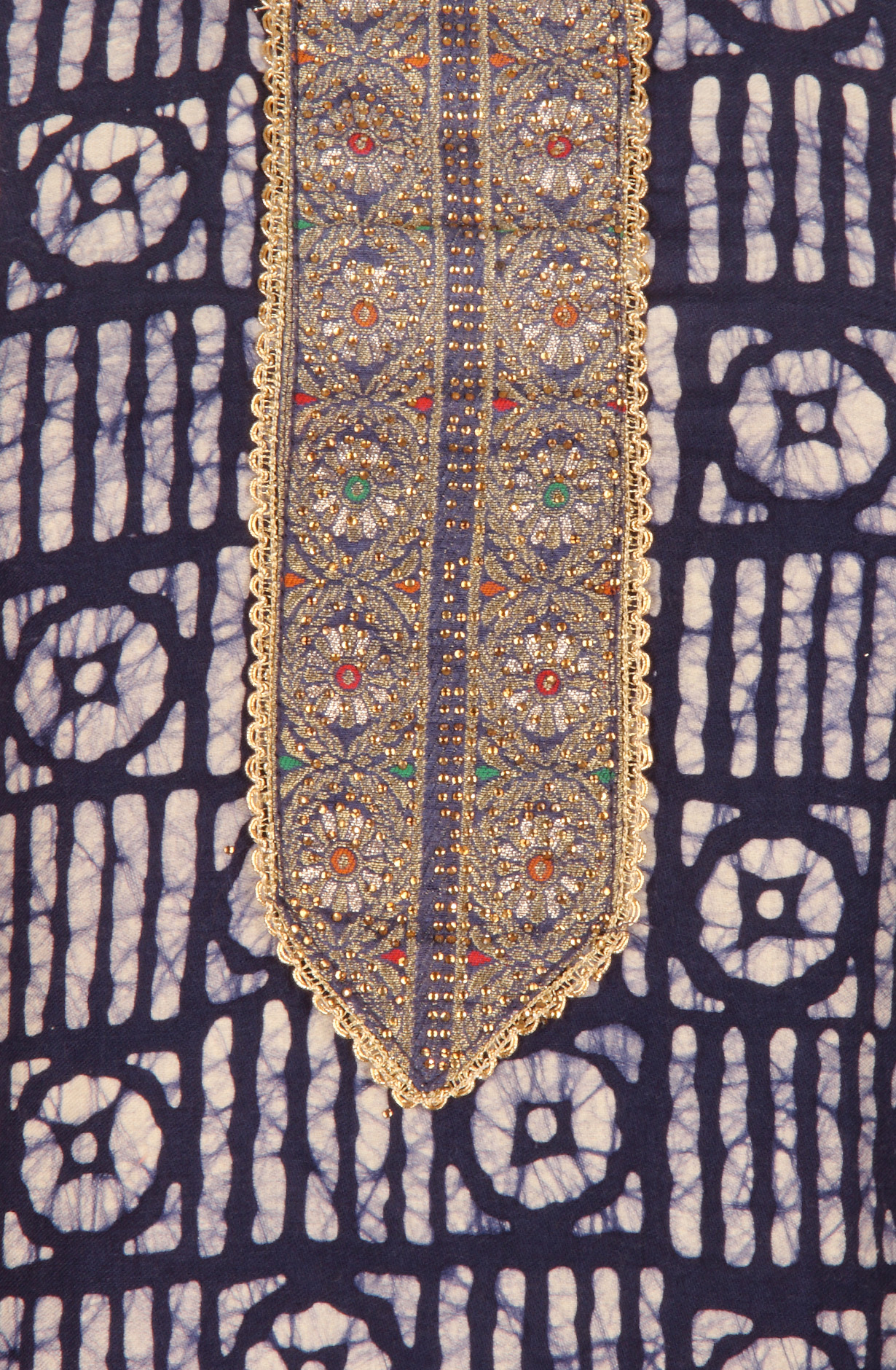 Indigo Blue Cotton Unstitched Salwar Suit with Chiffon Dupatta - 959-SATINBATIQ-A