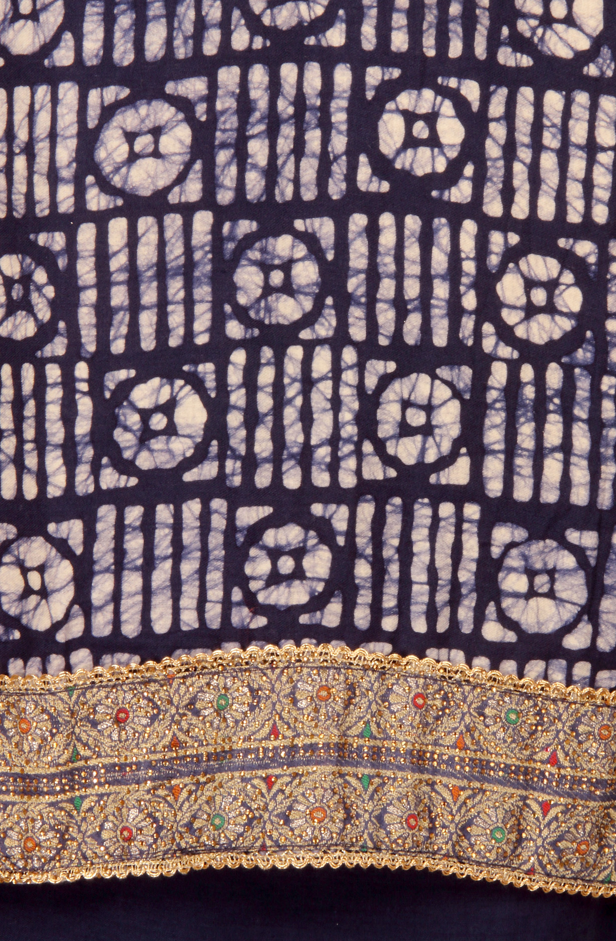 Indigo Blue Cotton Unstitched Salwar Suit with Chiffon Dupatta - 959-SATINBATIQ-A