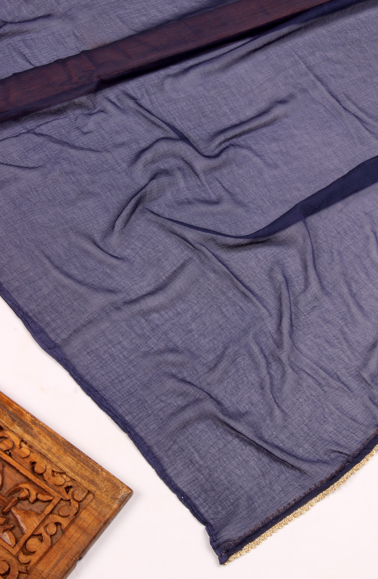 Indigo Blue Cotton Unstitched Salwar Suit with Chiffon Dupatta - 959-SATINBATIQ-A