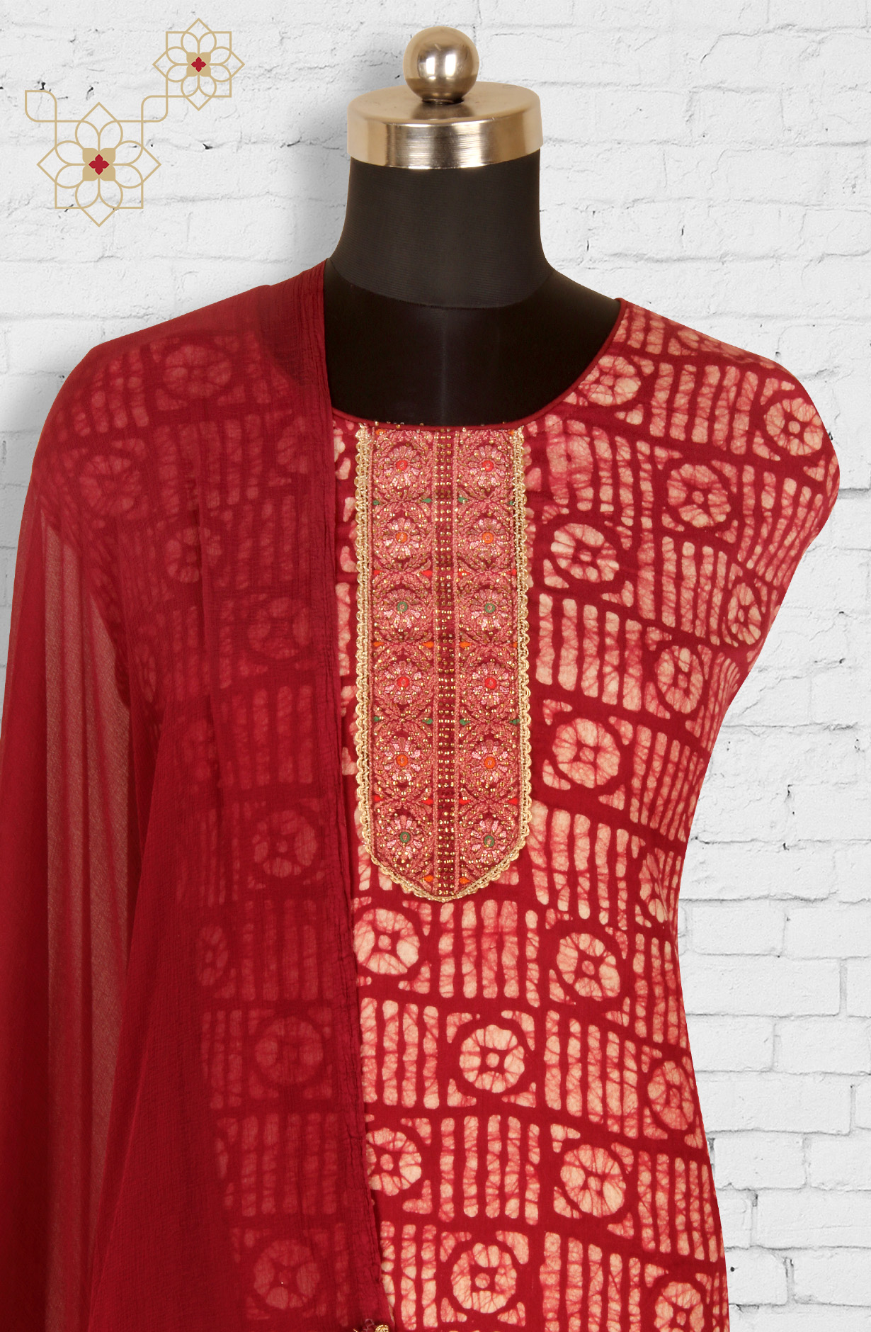 Maroon Cotton Unstitched Salwar Suit with Chiffon Dupatta - 959-SATINBATIQ