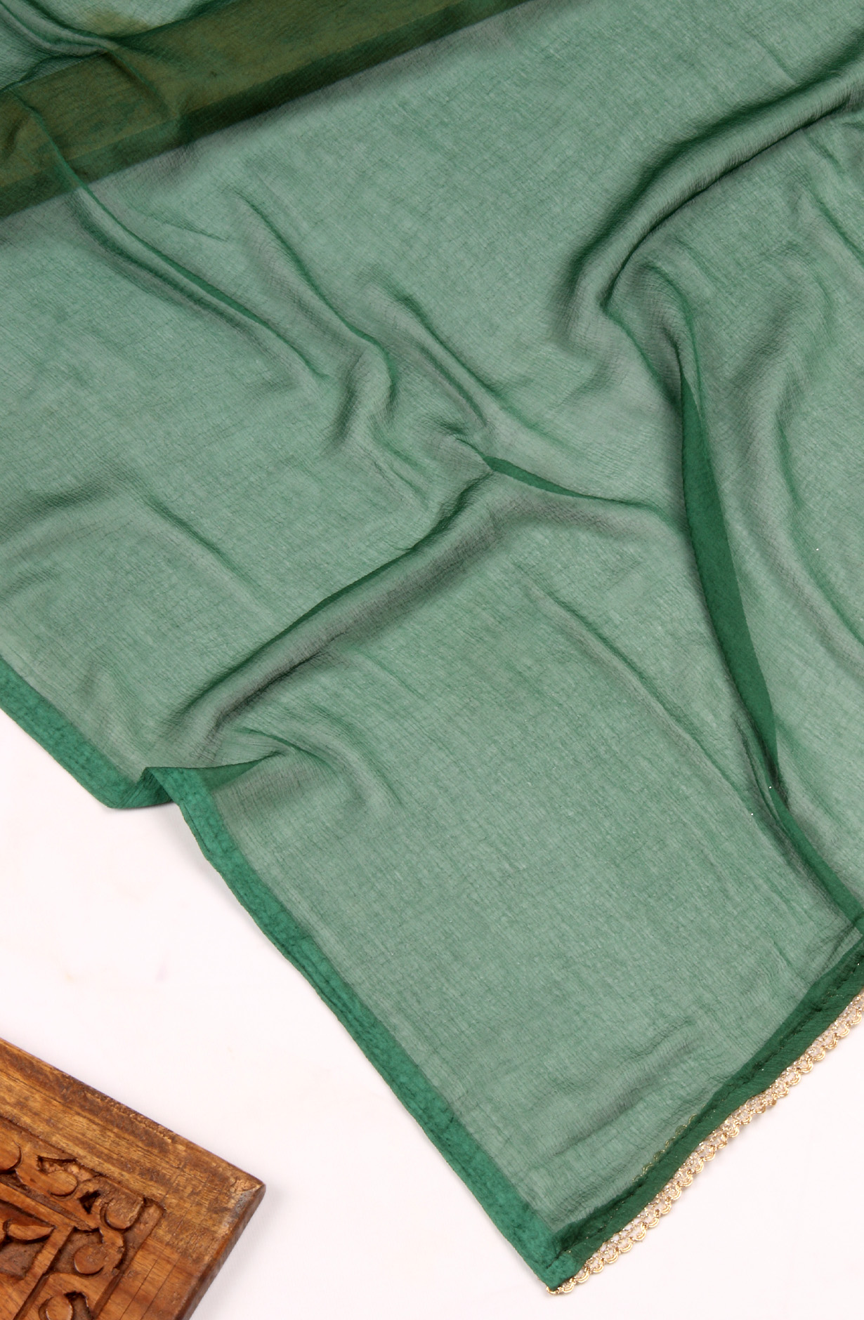 Bottle Green Cotton Unstitched Salwar Suit with Chiffon Dupatta - 959-SATINBATIQ-B