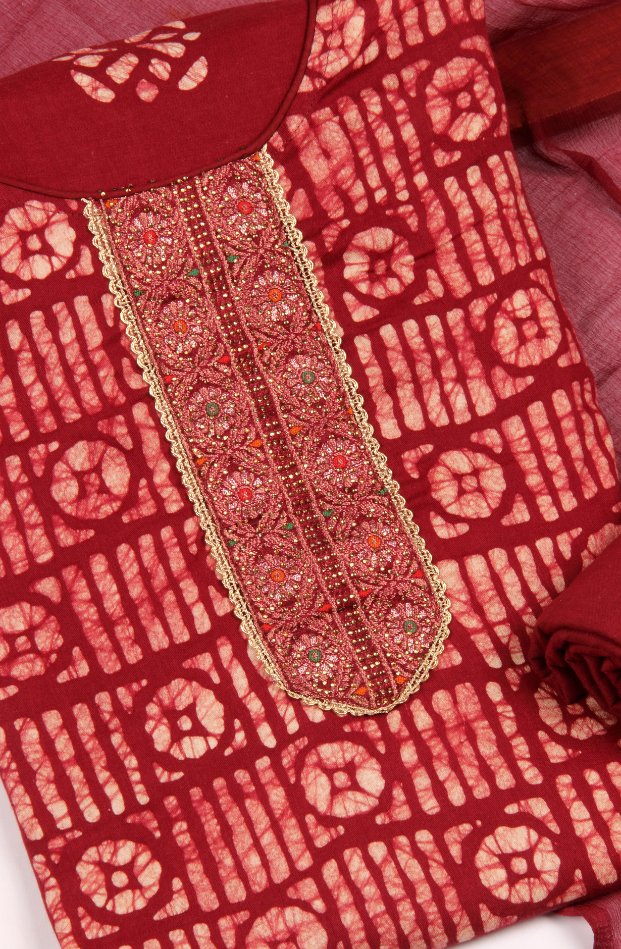 Maroon Cotton Unstitched Salwar Suit with Chiffon Dupatta - 959-SATINBATIQ