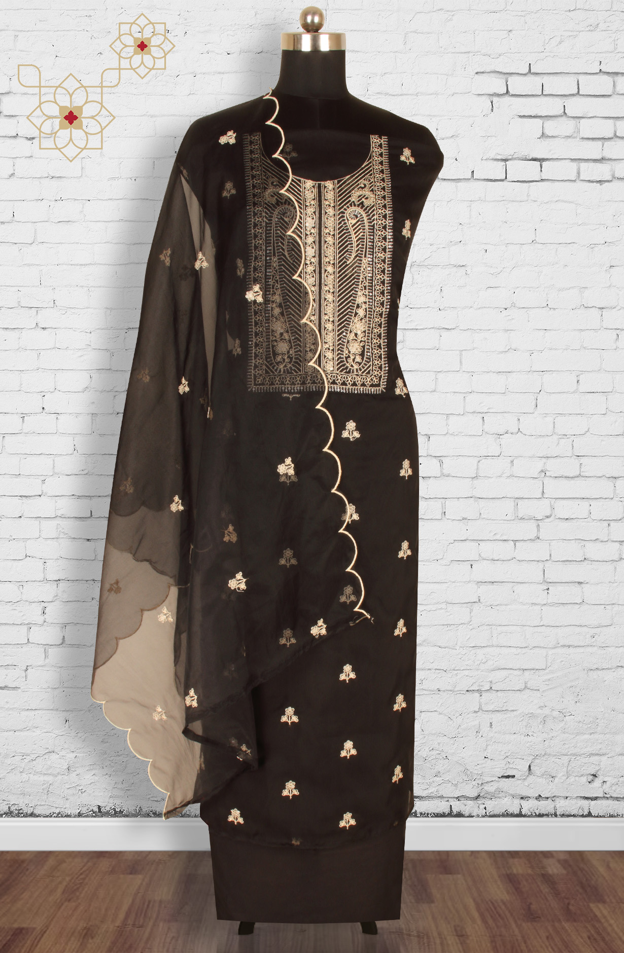 Black Organza Beautiful Embroidered Unstitched Salwar Kameez - 959-VARDHMAN