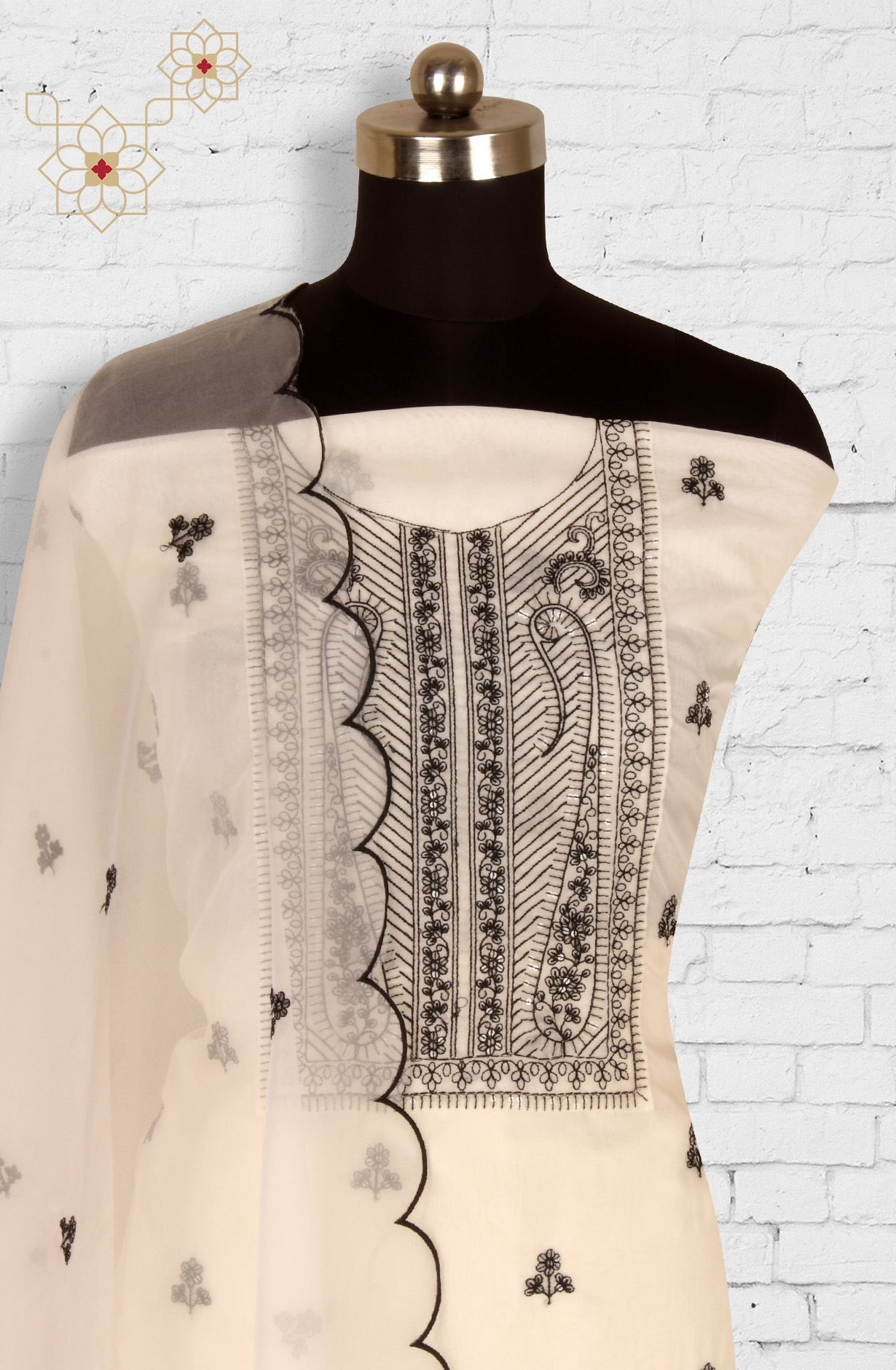 Cream Organza Beautiful Embroidered Unstitched Salwar Kameez - 959-VARDHMAN-A