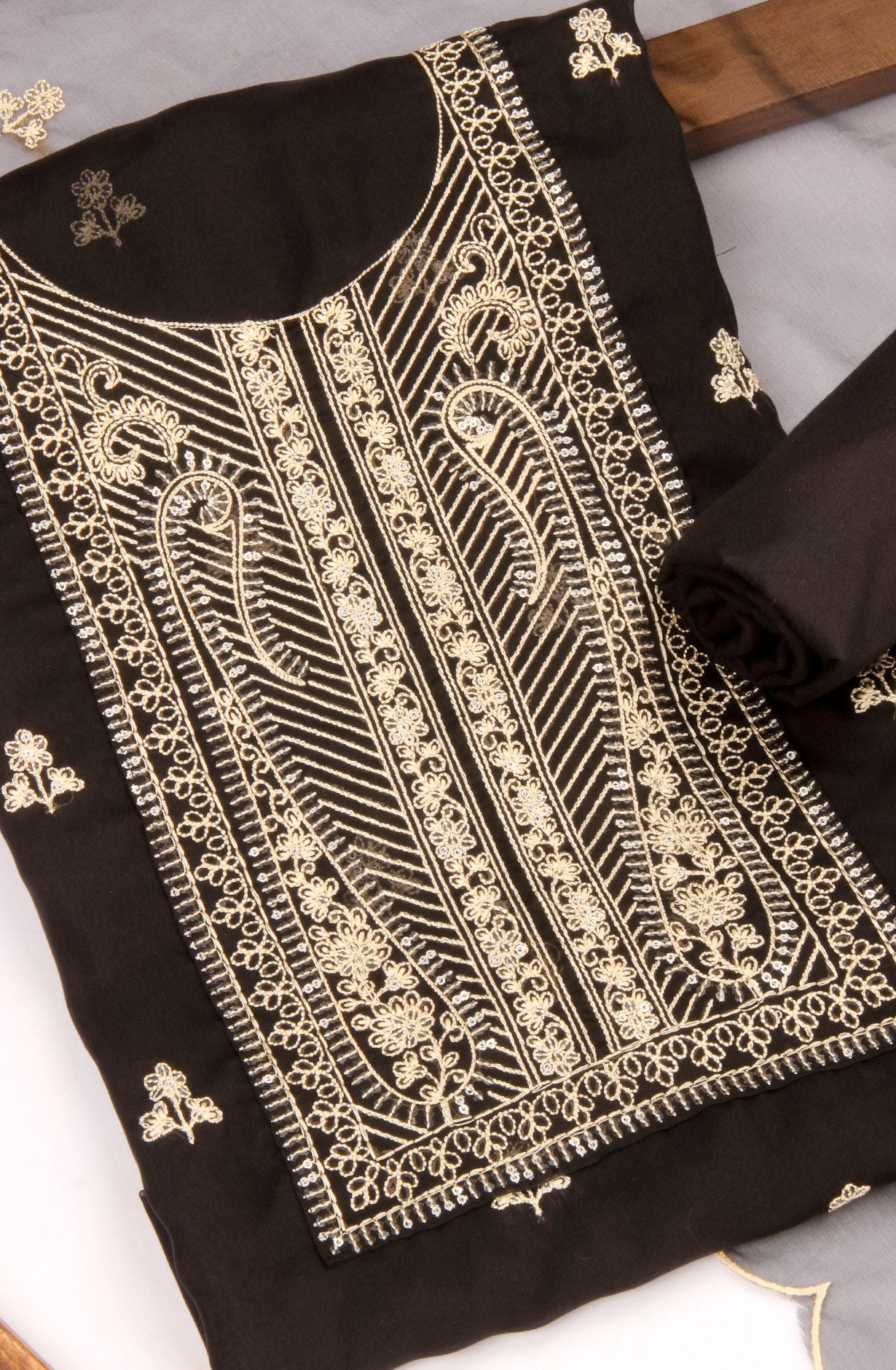 Black Organza Beautiful Embroidered Unstitched Salwar Kameez - 959-VARDHMAN