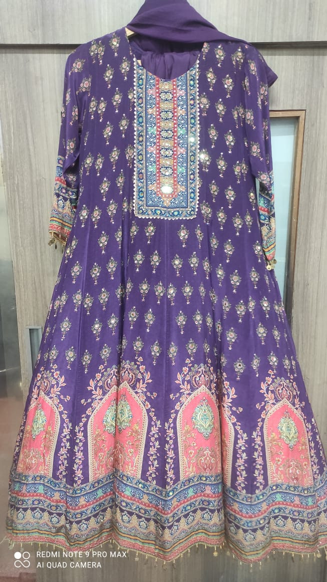 Purple Satin Readymade suit - 962-196293