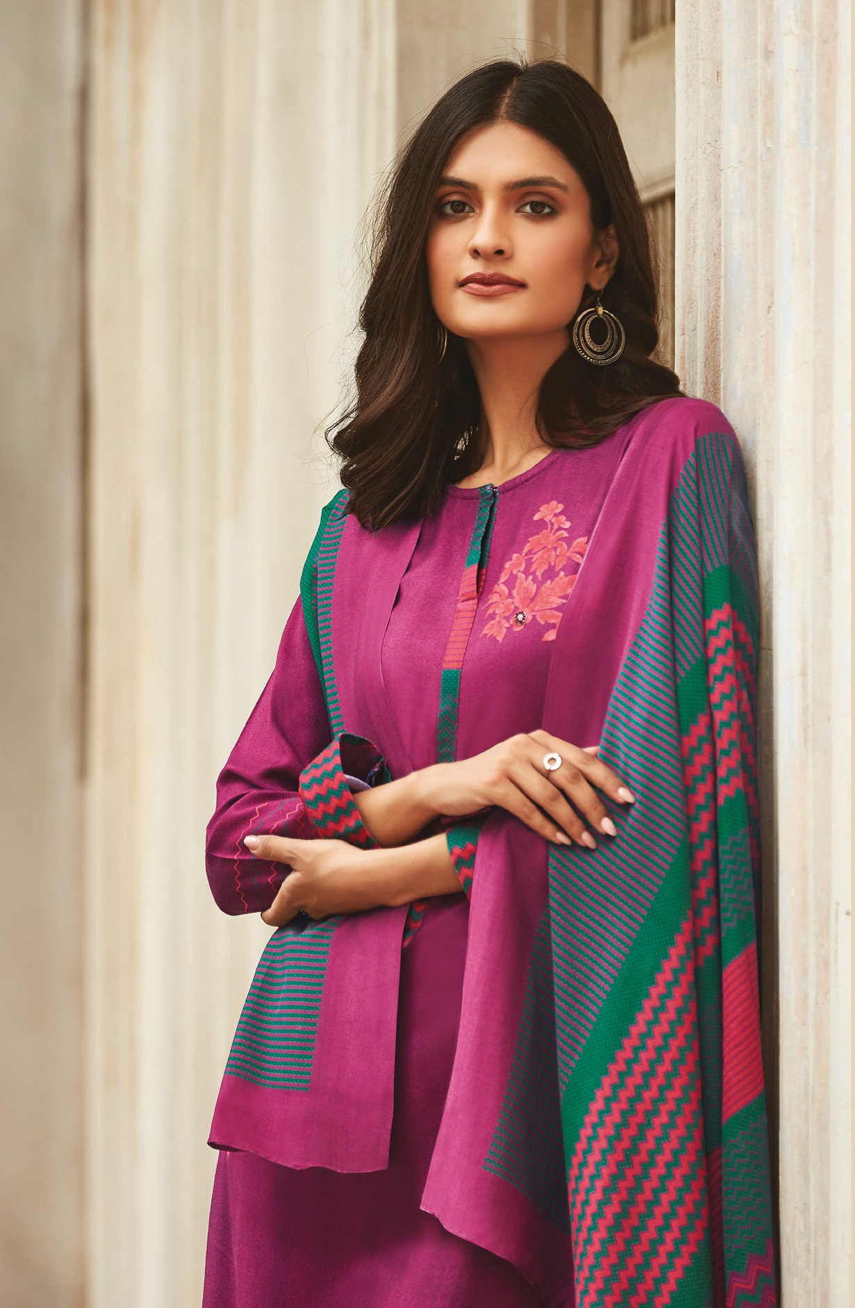 Magenta Cotton Digital Printed Unstitched Salwar Kameez - ARO1371