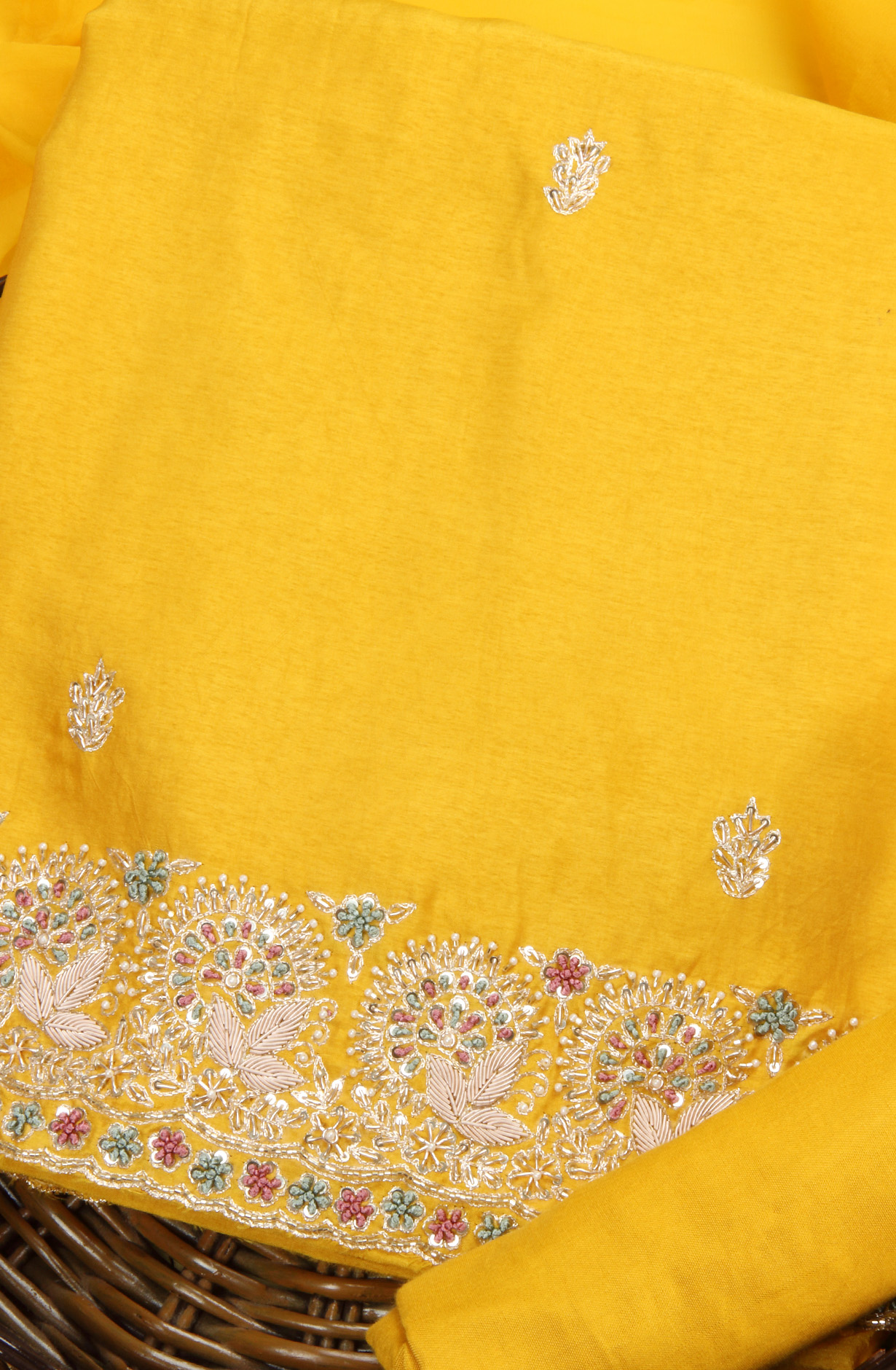 Mustard Yellow Karwa Chauth Special Designer Silk Salwar Kameez with Organza Dupatta - 969-3485