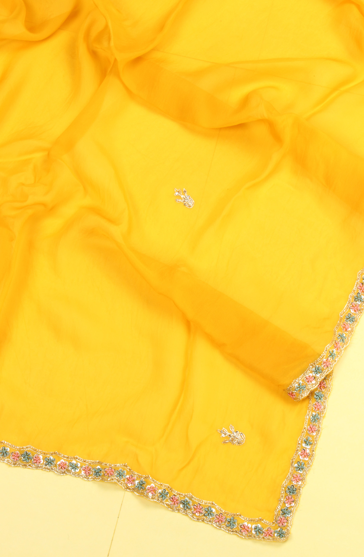 Mustard Yellow Karwa Chauth Special Designer Silk Salwar Kameez with Organza Dupatta - 969-3485