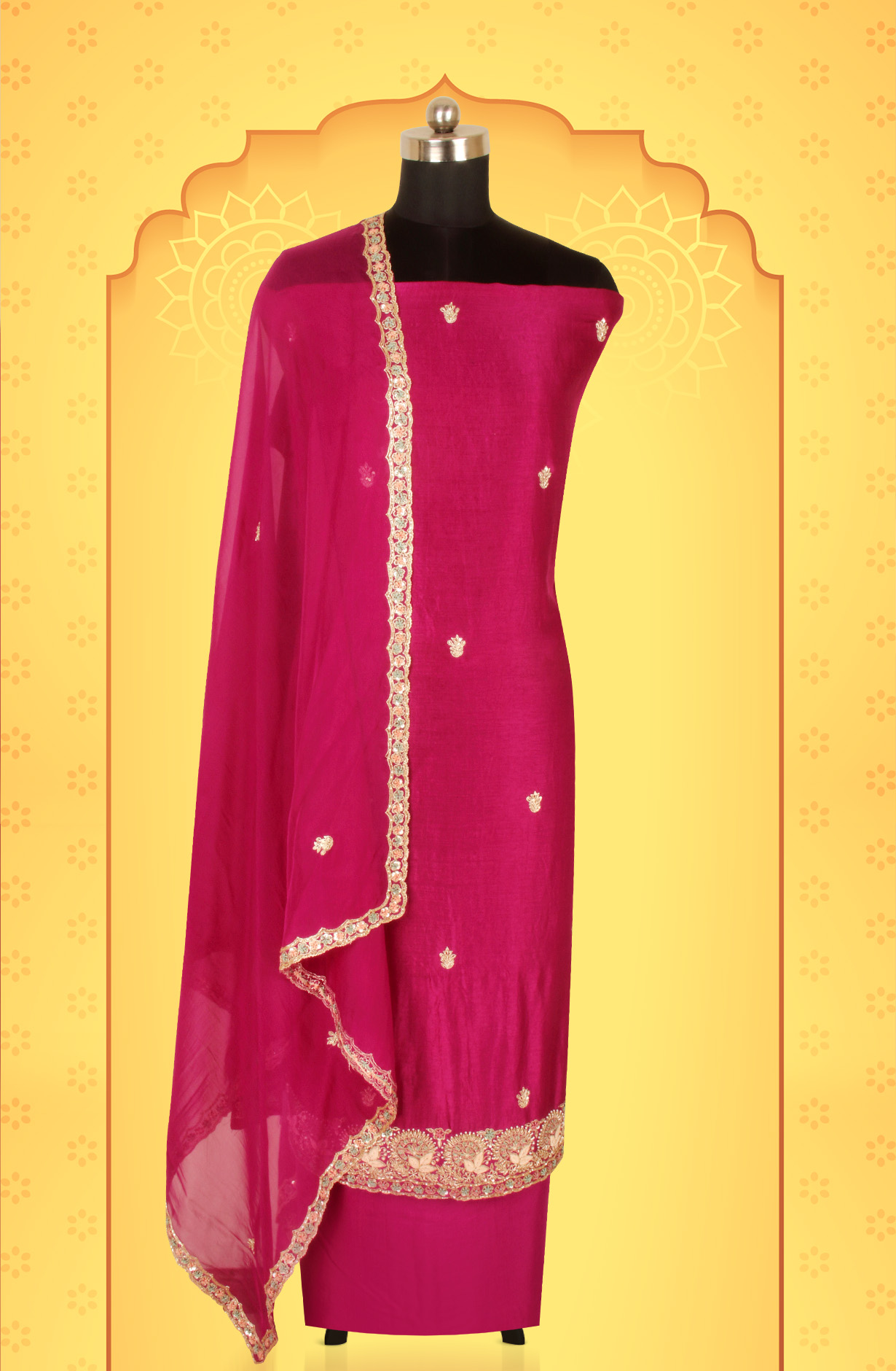 Purple Karwa Chauth Special Designer Silk Salwar Kameez with Organza Dupatta - 969-3485A