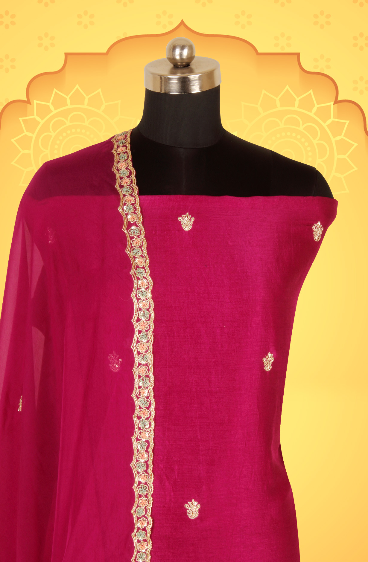 Purple Karwa Chauth Special Designer Silk Salwar Kameez with Organza Dupatta - 969-3485A