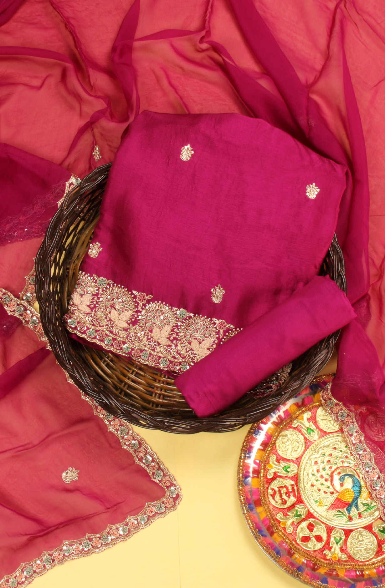 Purple Karwa Chauth Special Designer Silk Salwar Kameez with Organza Dupatta - 969-3485A