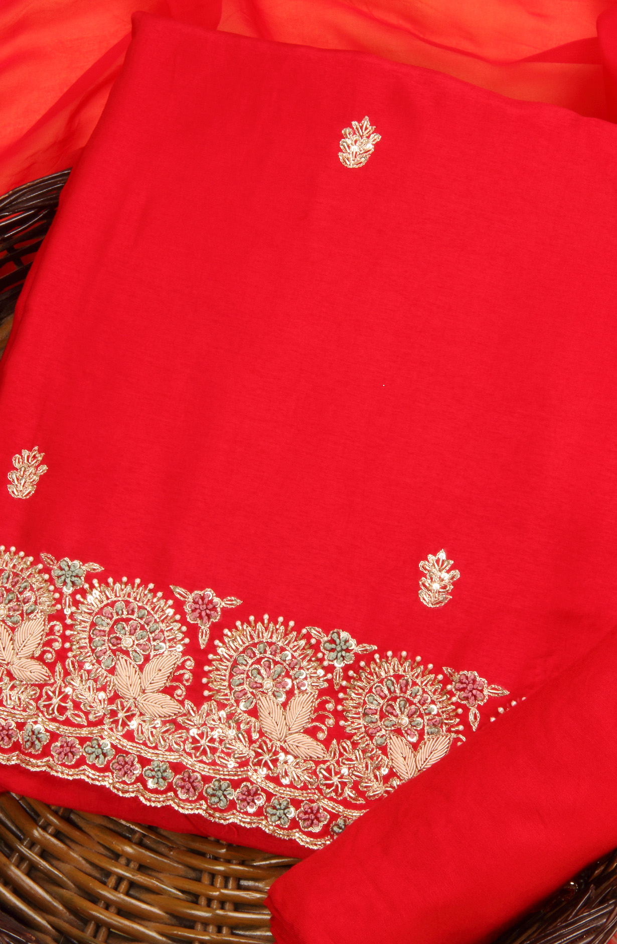 Red Karwa Chauth Special Designer Silk Salwar Kameez with Organza Dupatta - 969-3485C