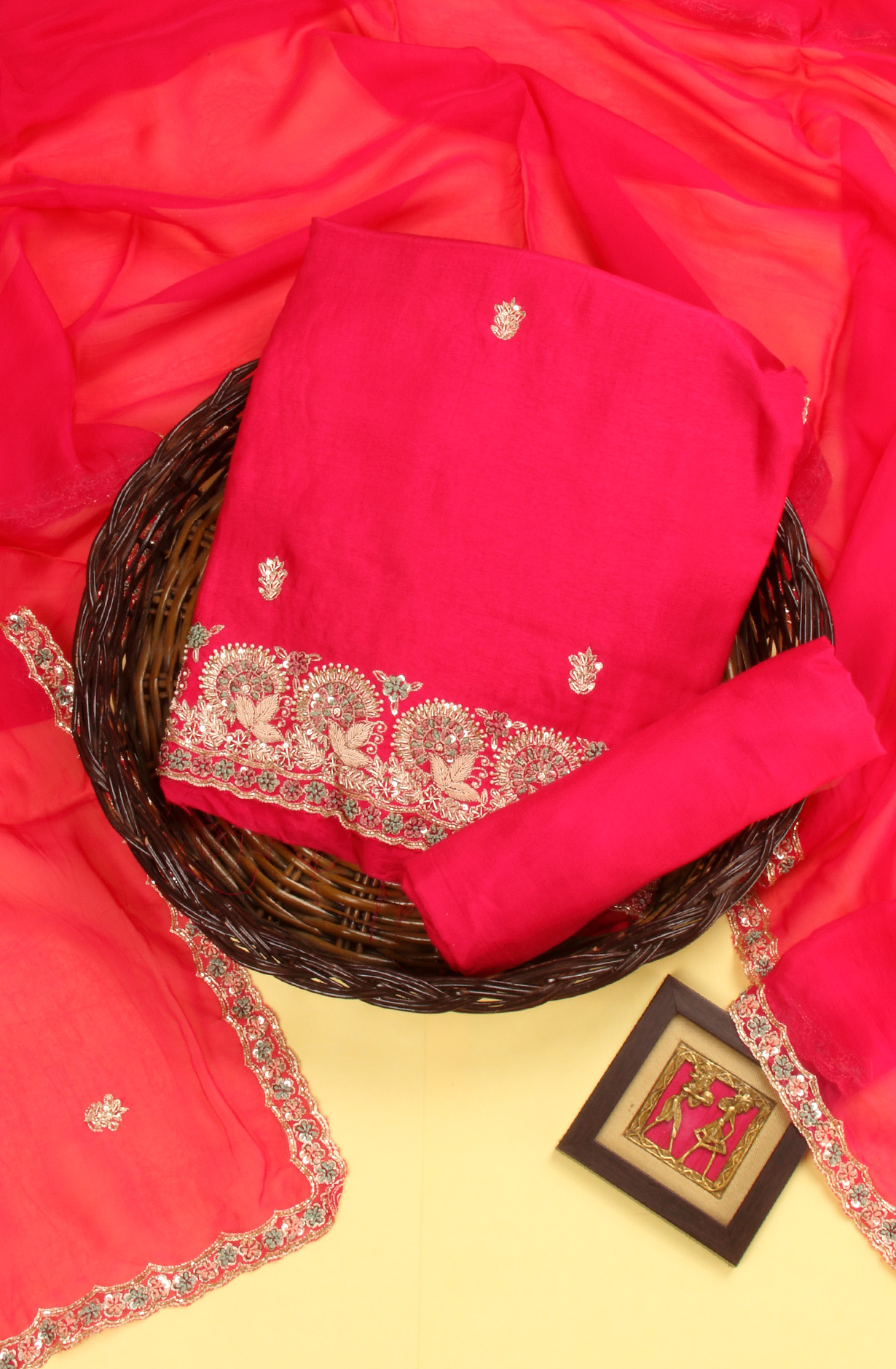 Rani Pink Karwa Chauth Special Designer Silk Salwar Kameez with Organza Dupatta - 969-3485D