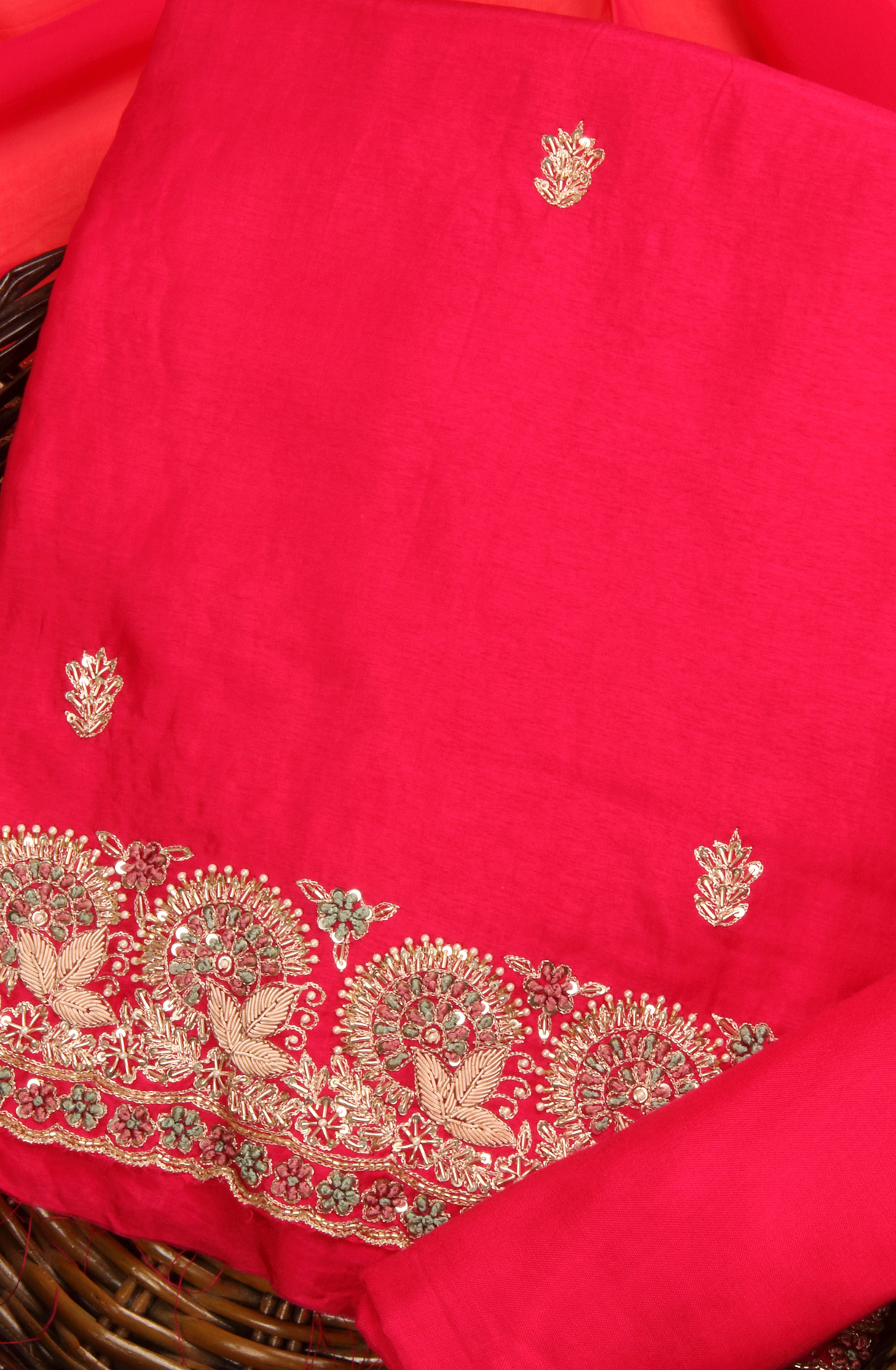 Rani Pink Karwa Chauth Special Designer Silk Salwar Kameez with Organza Dupatta - 969-3485D