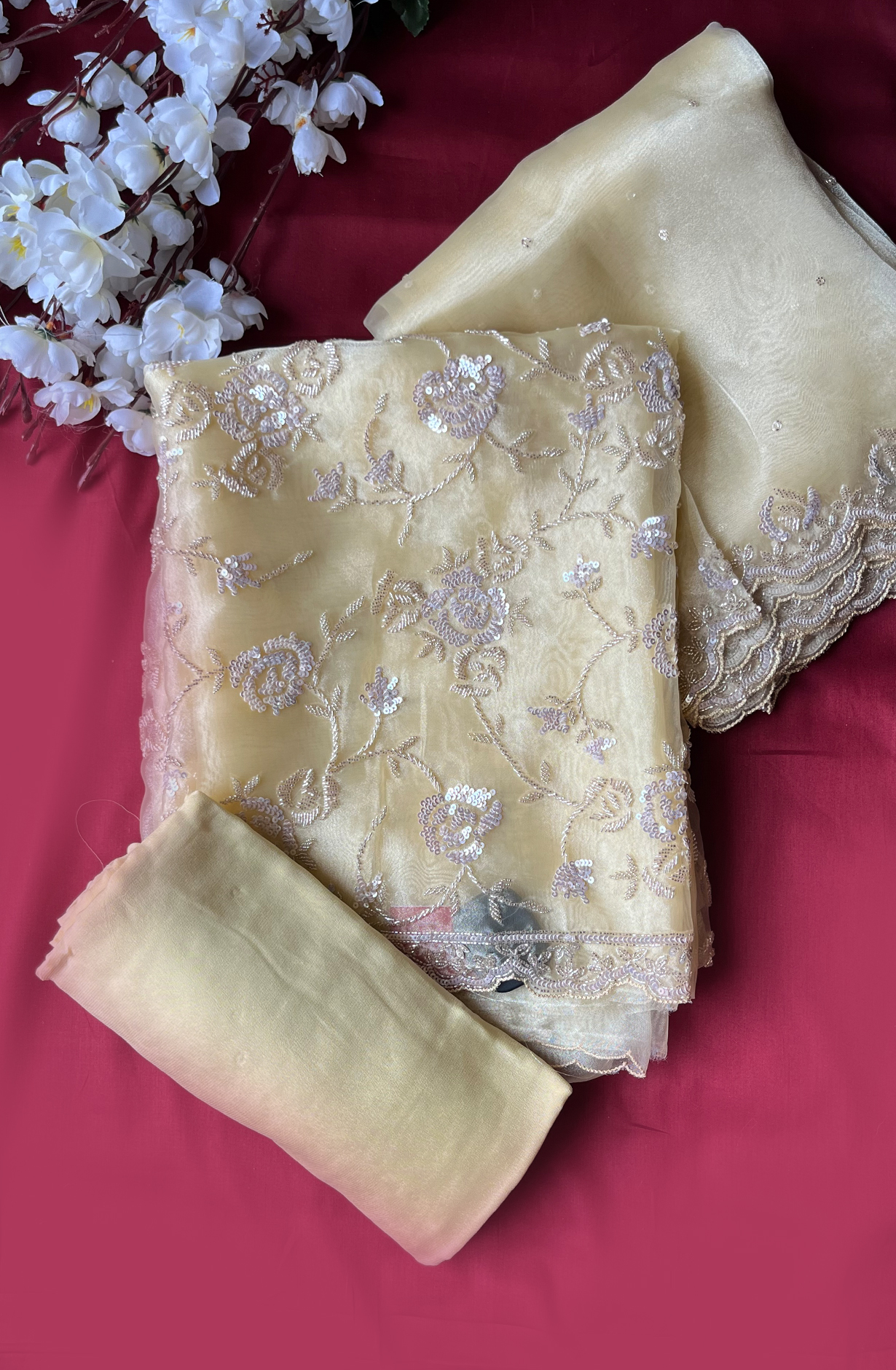 Yellow Organza Designer Partywear Salwar Kameez - 969-3712A