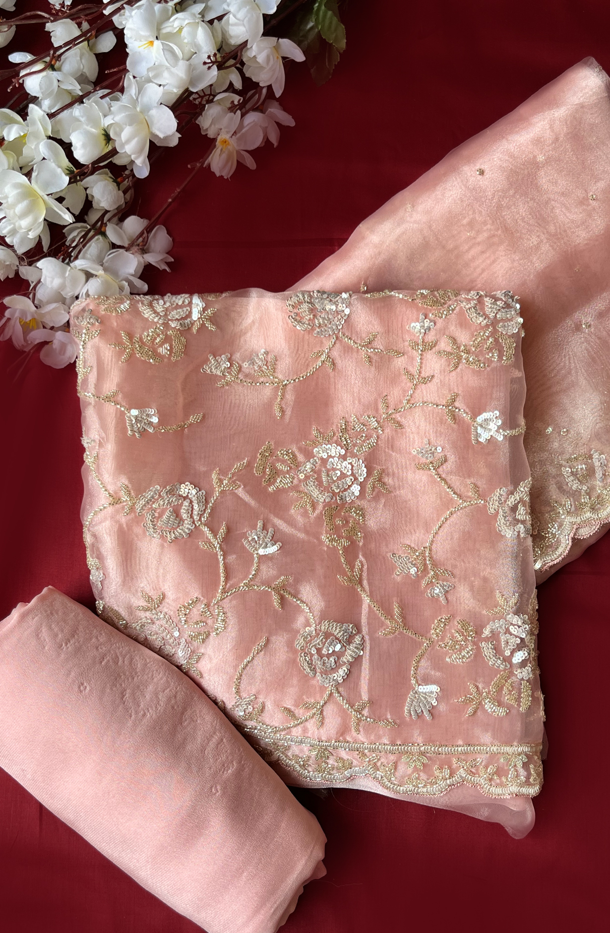 Peach Organza Designer Partywear Salwar Kameez - 969-3712C