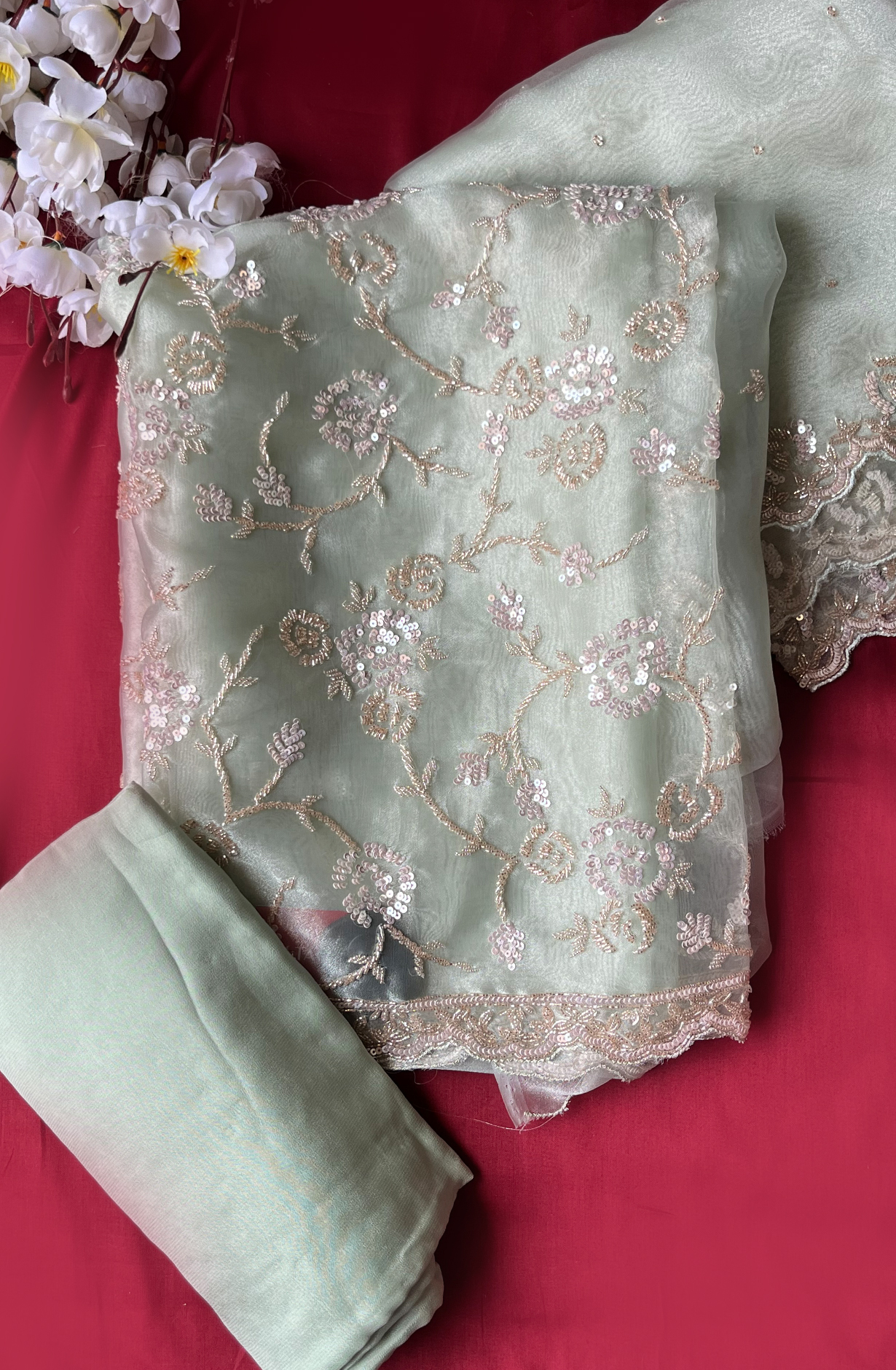 Sea Green Organza Designer Partywear Salwar Kameez - 969-3712E