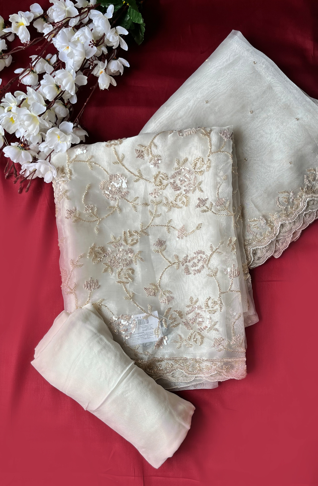 Cream Organza Designer Partywear Salwar Kameez - 969-3712F