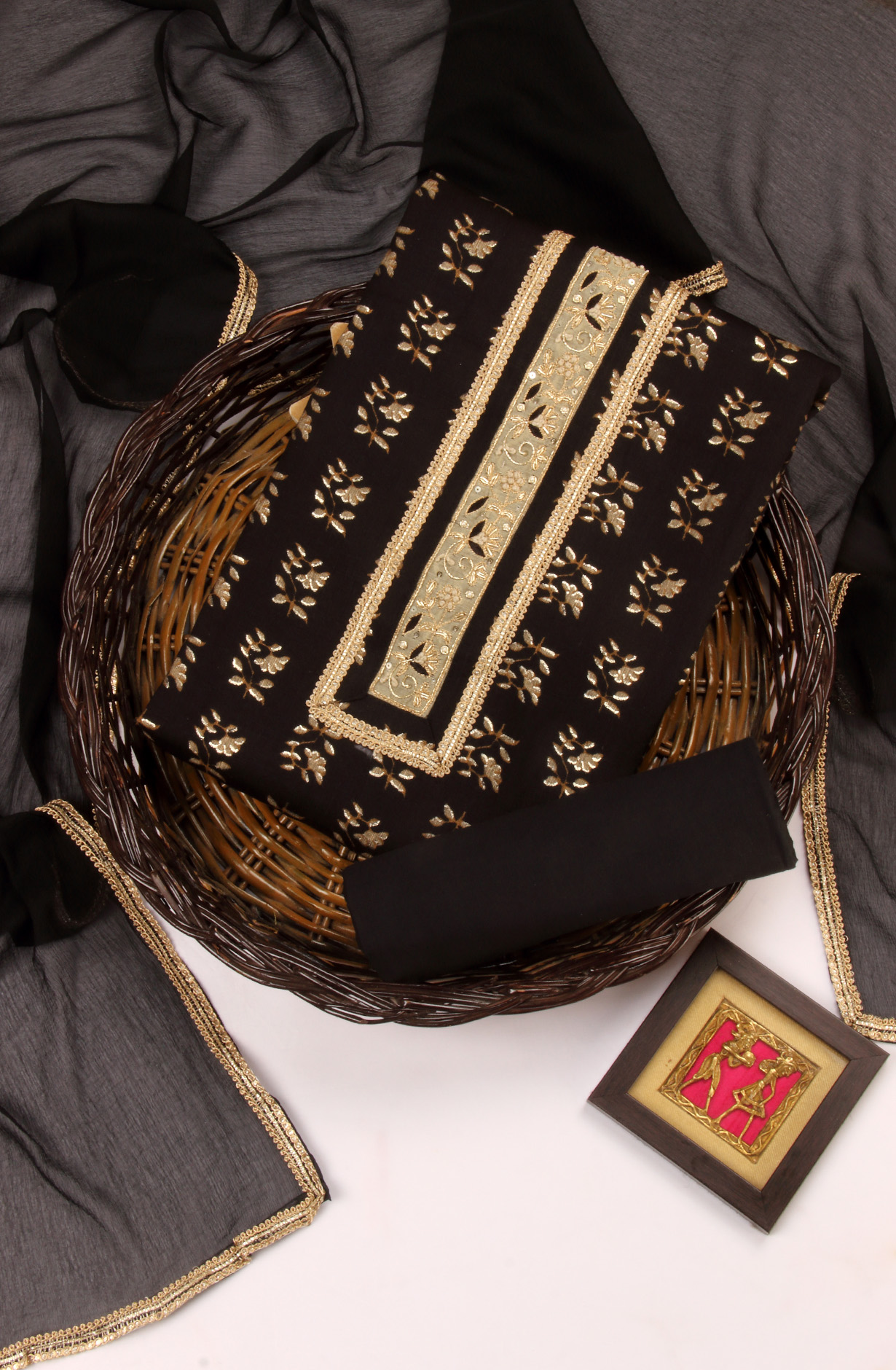 Black Modal Unstitched Salwar Kameez with Chiffon Dupatta - 981-I31