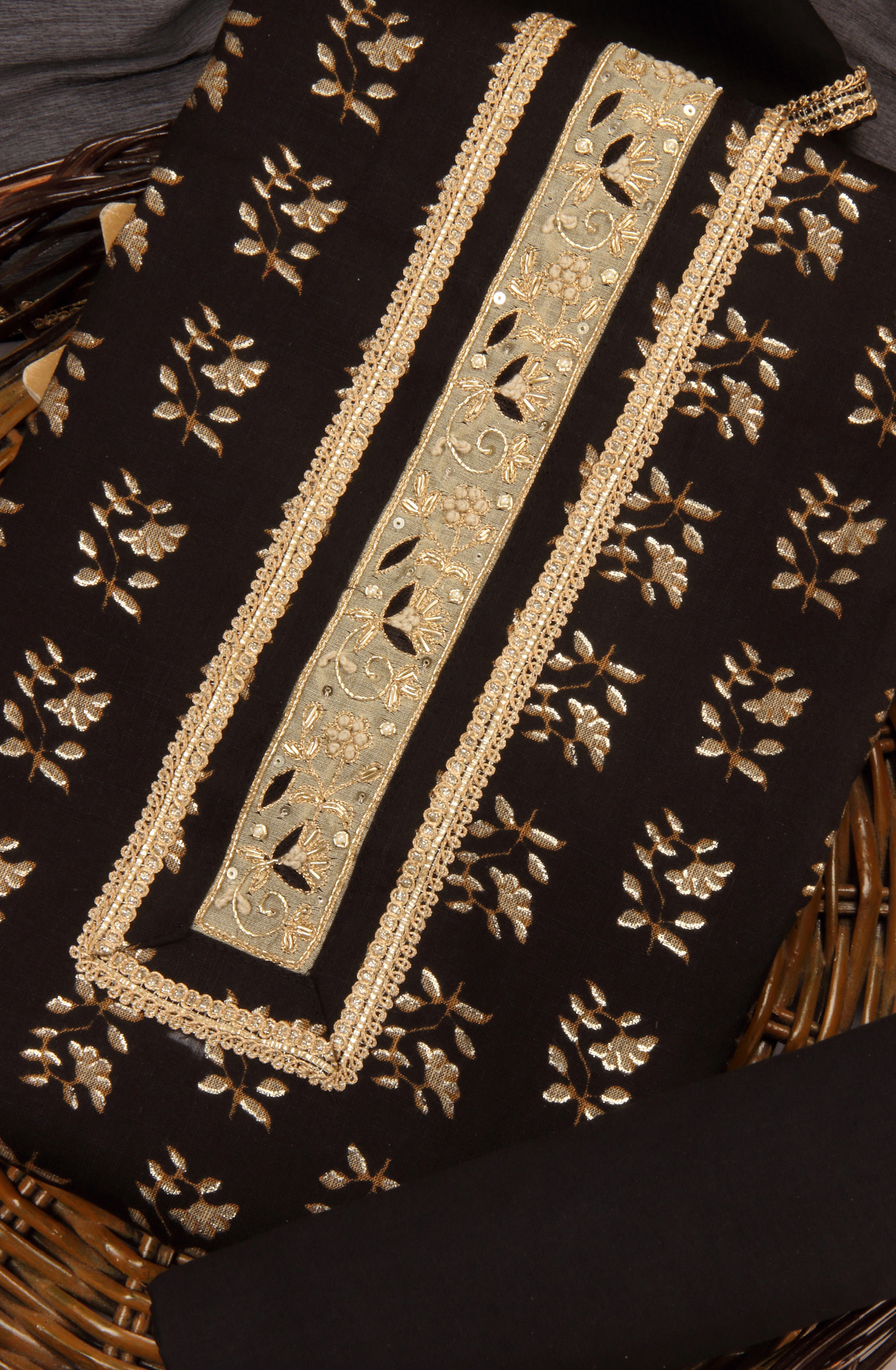 Black Modal Unstitched Salwar Kameez with Chiffon Dupatta - 981-I31