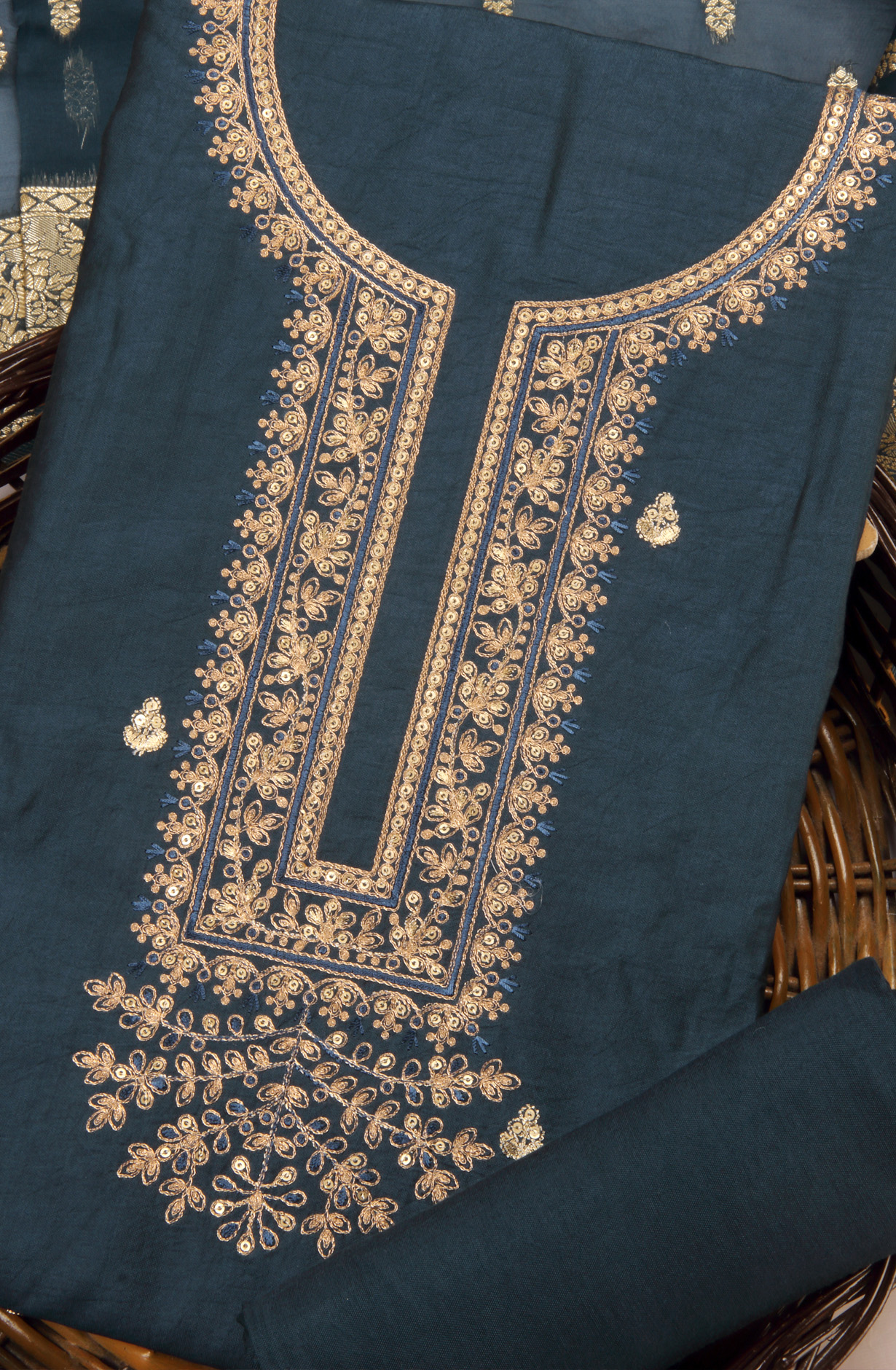 Teal Chanderi Silk Salwar Kameez with Organza Dupatta - 981-NK112A