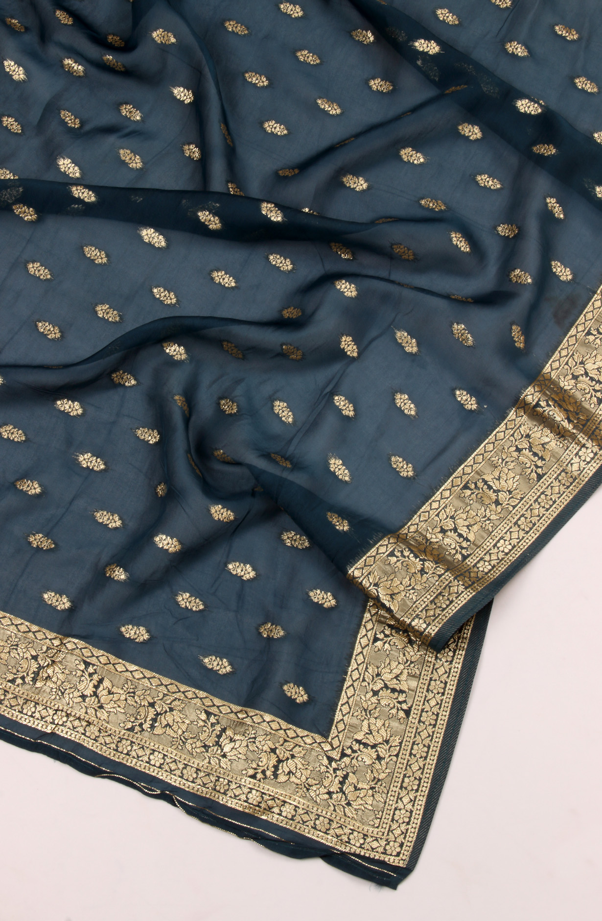 Teal Chanderi Silk Salwar Kameez with Organza Dupatta - 981-NK112A