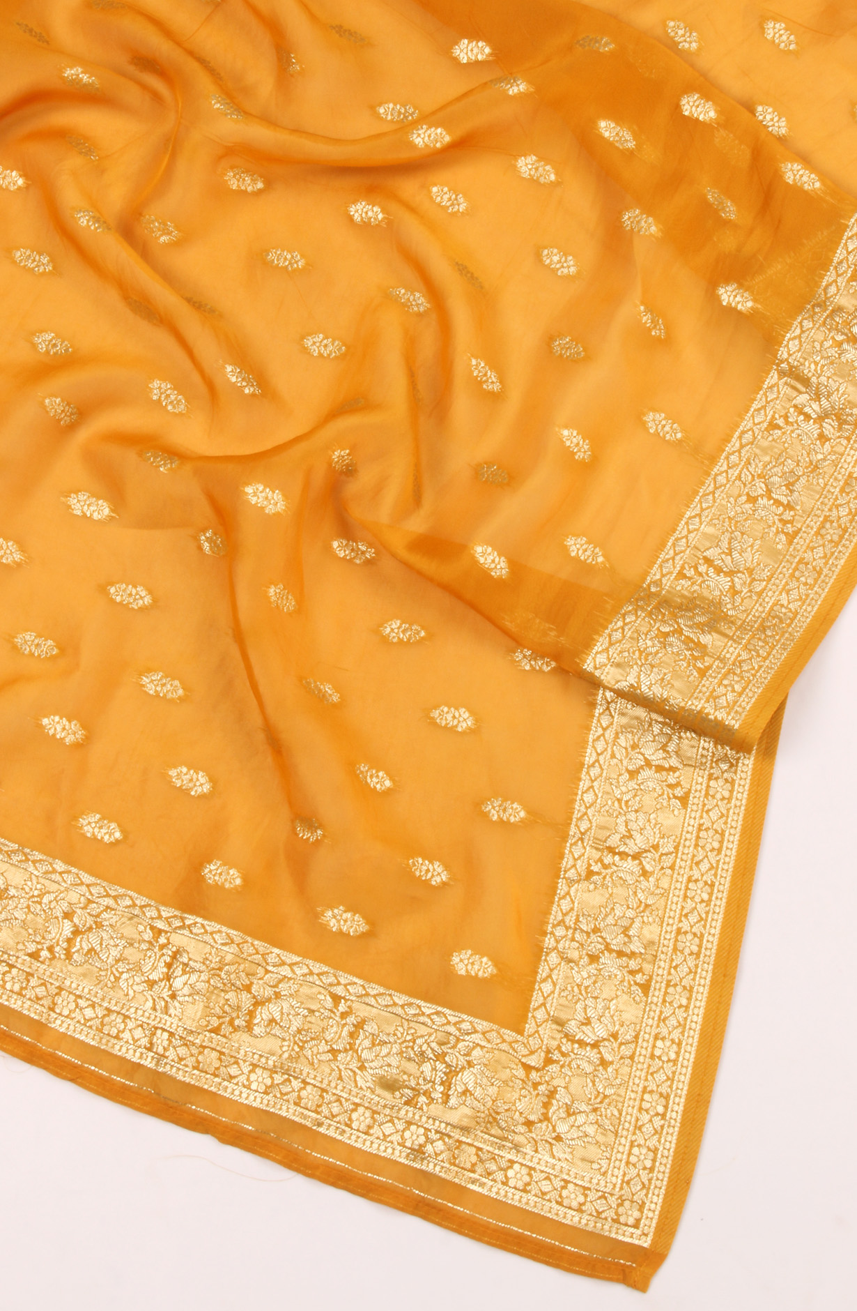 Mustard Yellow Chanderi Silk Salwar Kameez with Organza Dupatta - 981-NK112B
