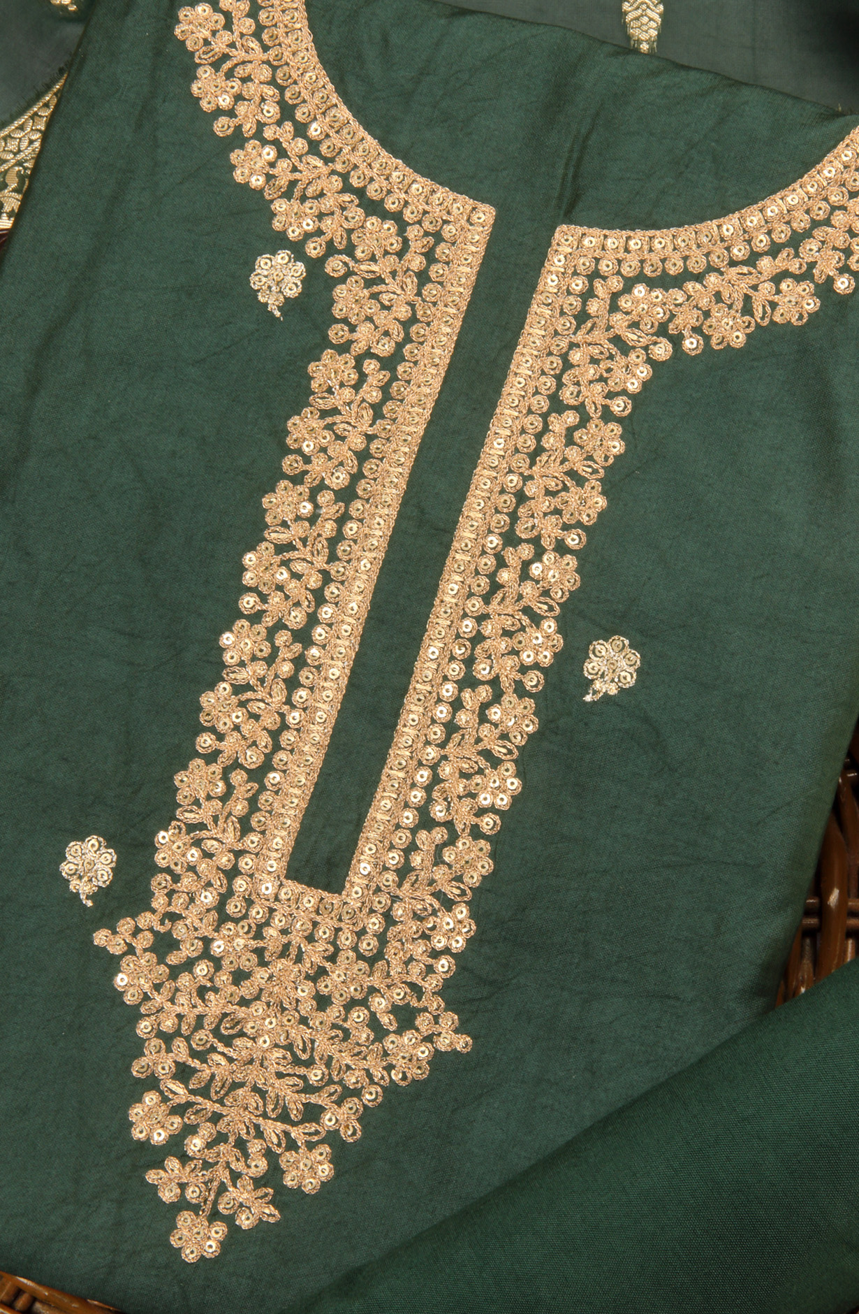 Bottle Green Chanderi Silk Salwar Kameez with Organza Dupatta - 981-NK113