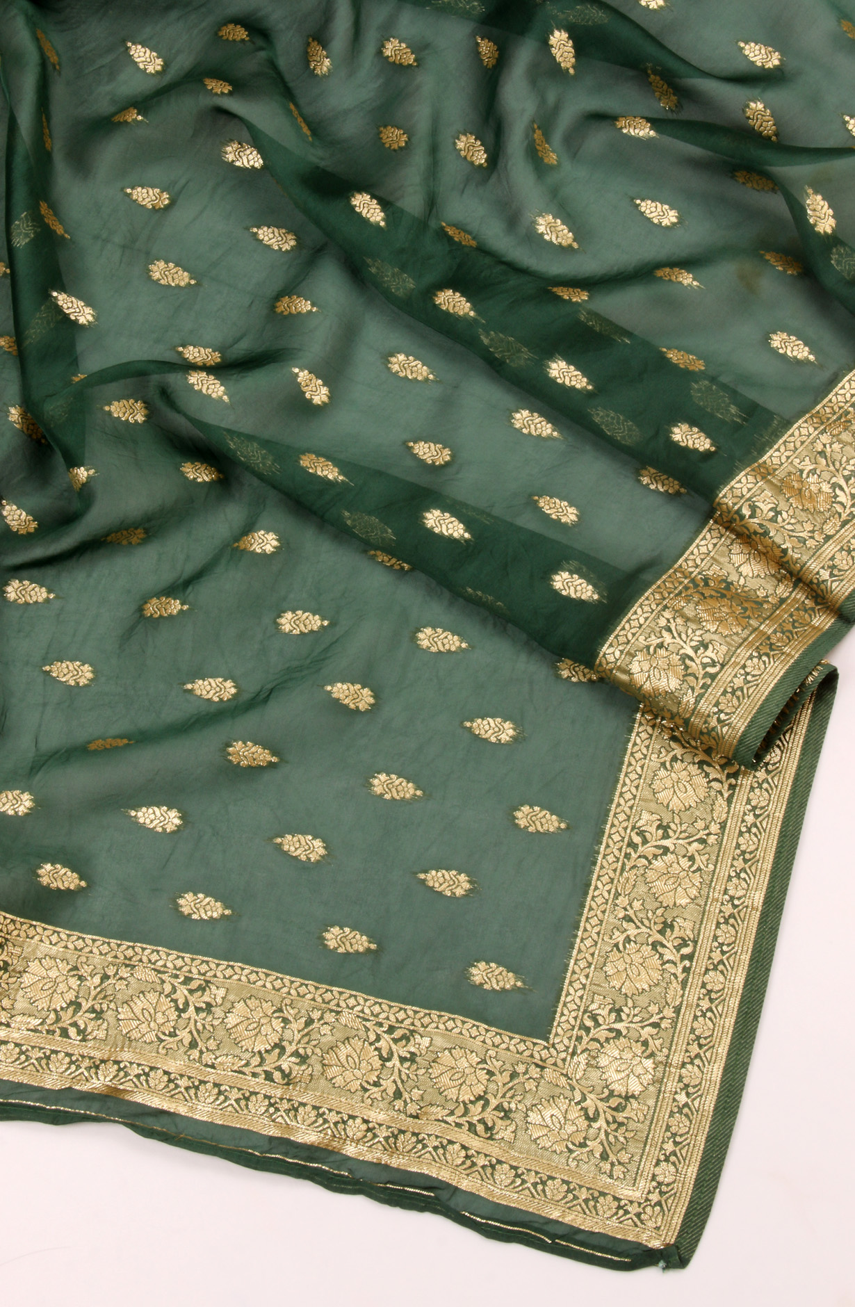 Bottle Green Chanderi Silk Salwar Kameez with Organza Dupatta - 981-NK113