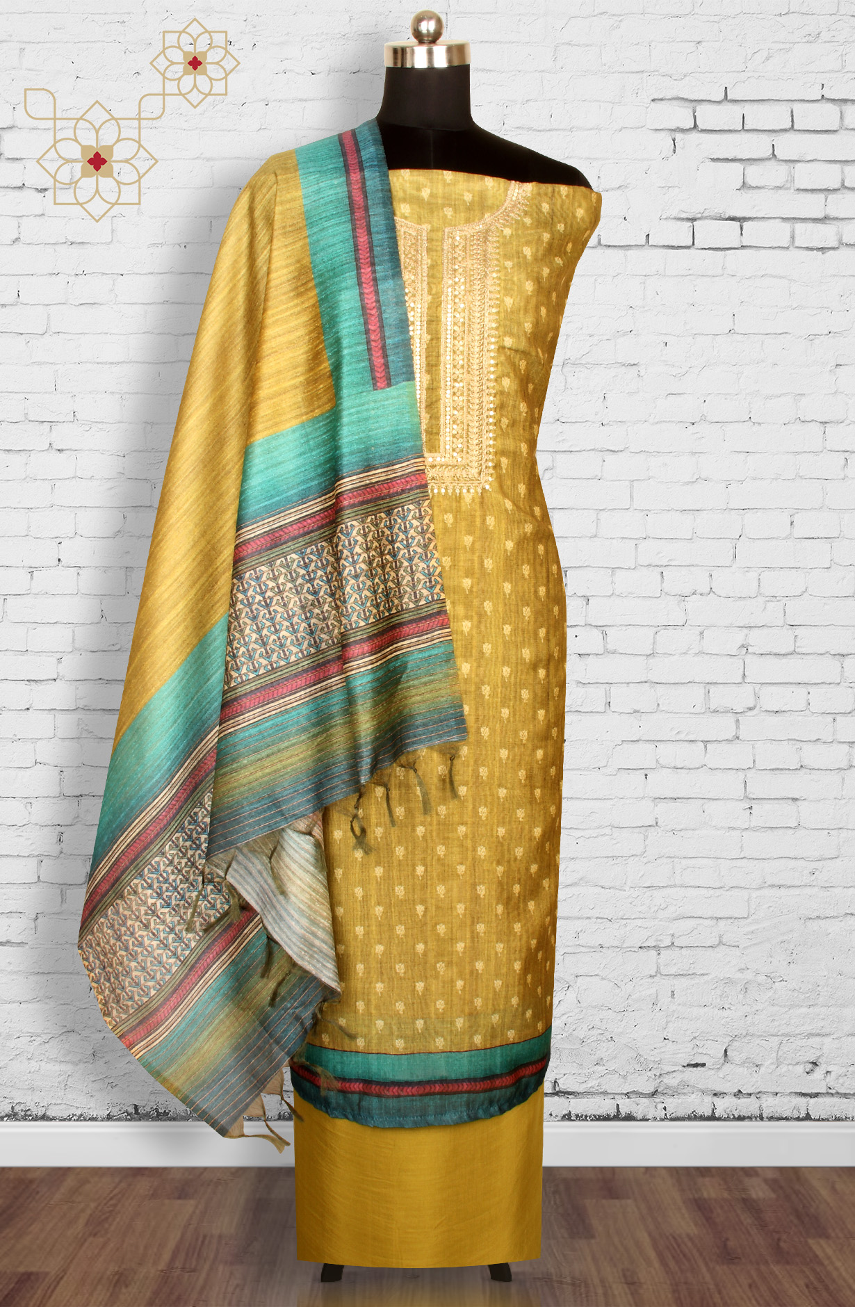 Mehndi Green Chanderi Salwar Kameez with Beautiful Dupatta - 981-NK40