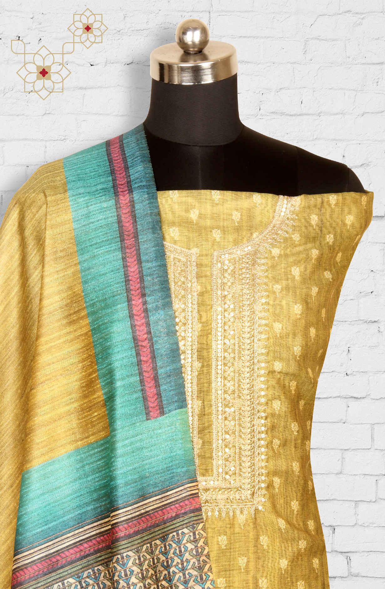 Mehndi Green Chanderi Salwar Kameez with Beautiful Dupatta - 981-NK40