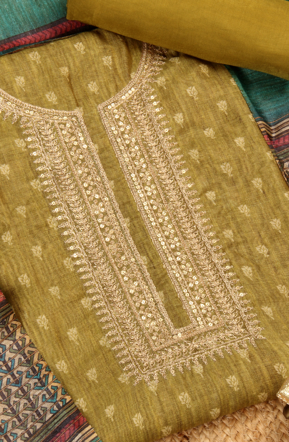 Mehndi Green Chanderi Salwar Kameez with Beautiful Dupatta - 981-NK40