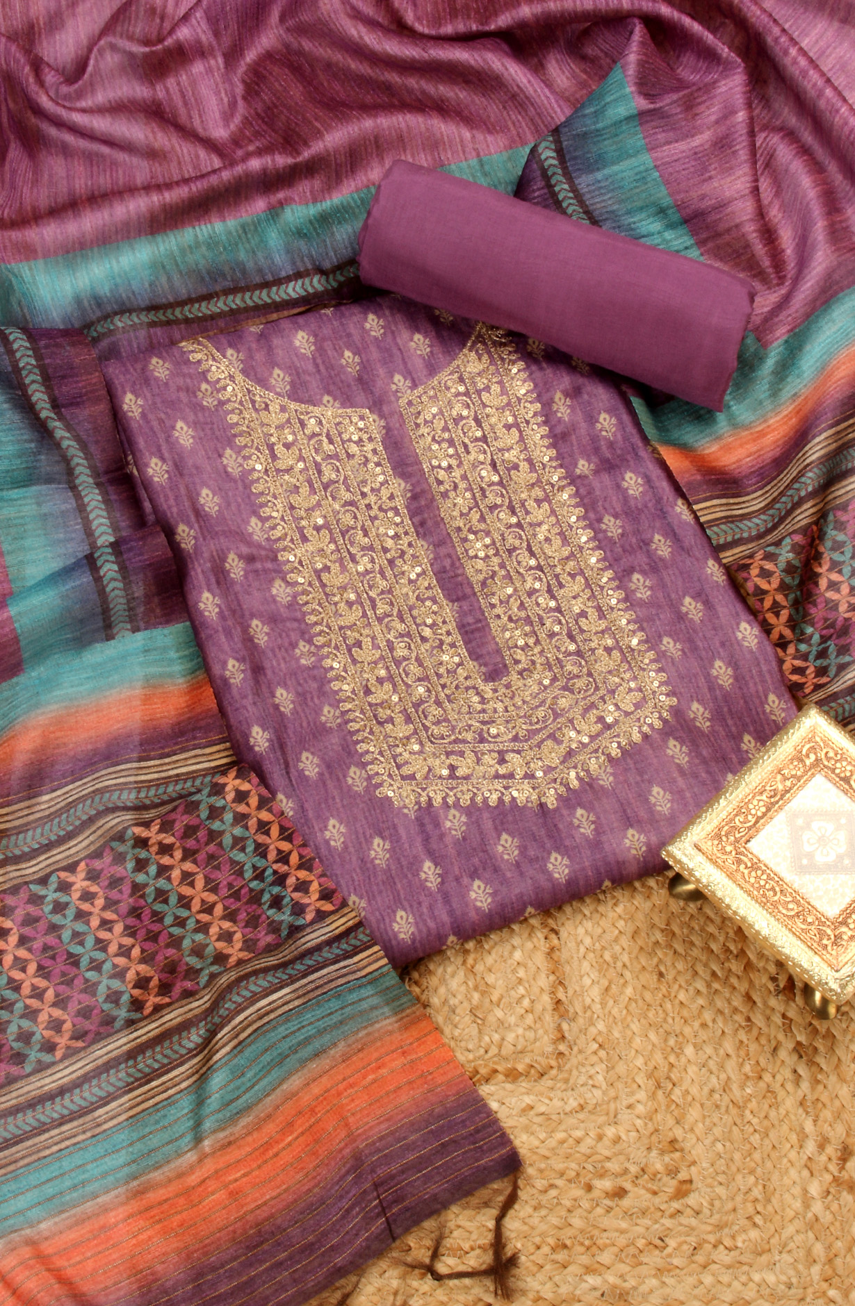 Purple Chanderi Salwar Kameez with Beautiful Dupatta - 981-NK4A