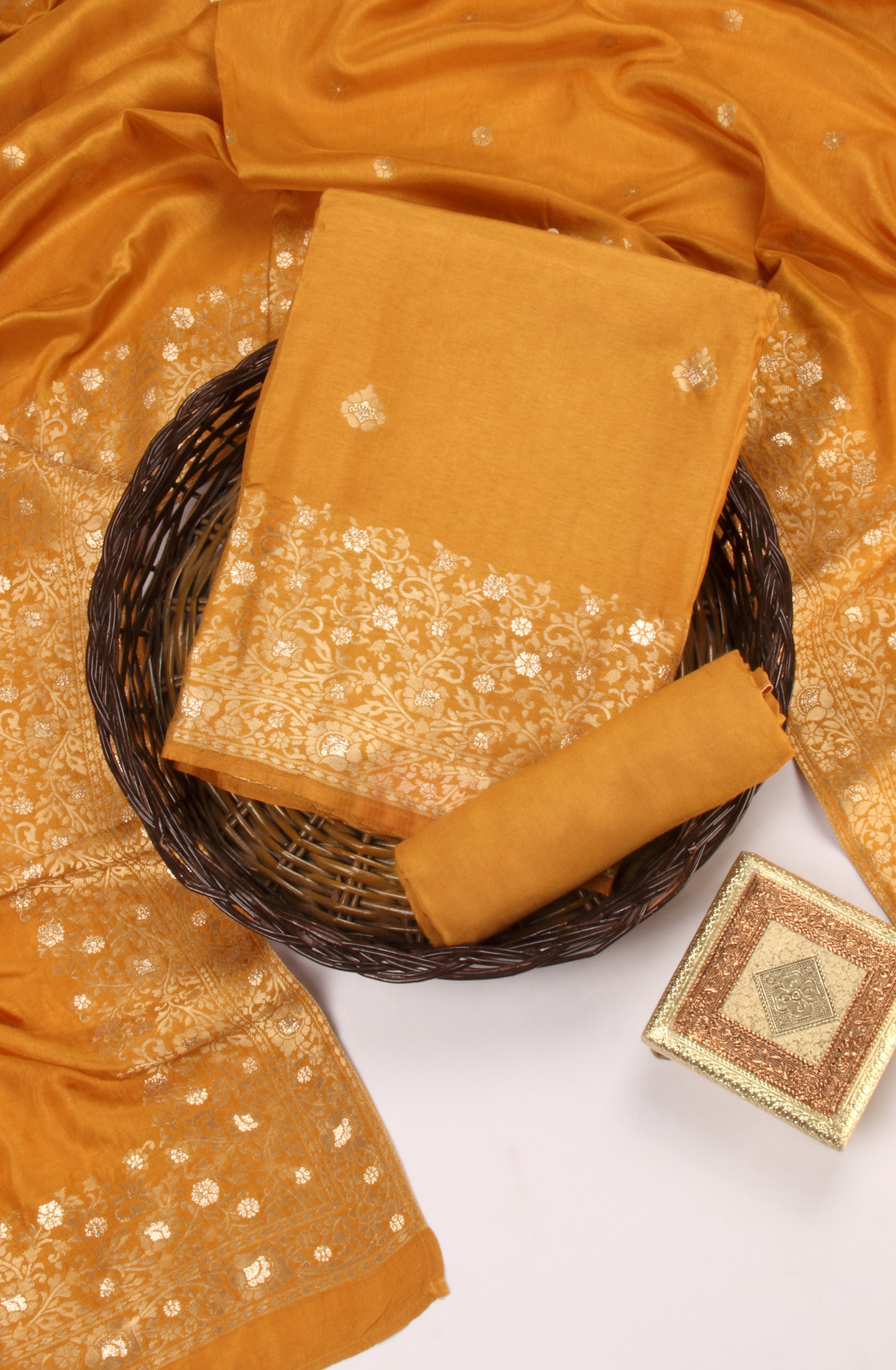 Mustard Yellow Chanderi Silk Unstitched Salwar Kameez with Dupatta - 981-NK61