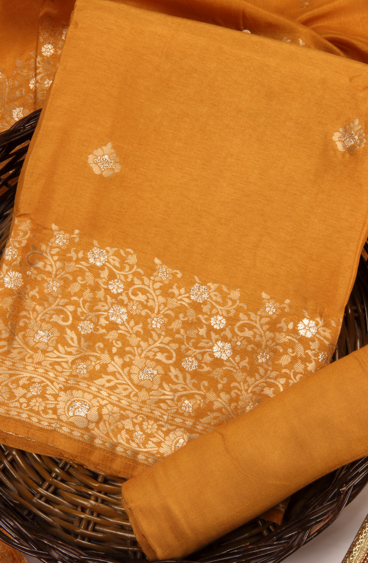 Mustard Yellow Chanderi Silk Unstitched Salwar Kameez with Dupatta - 981-NK61