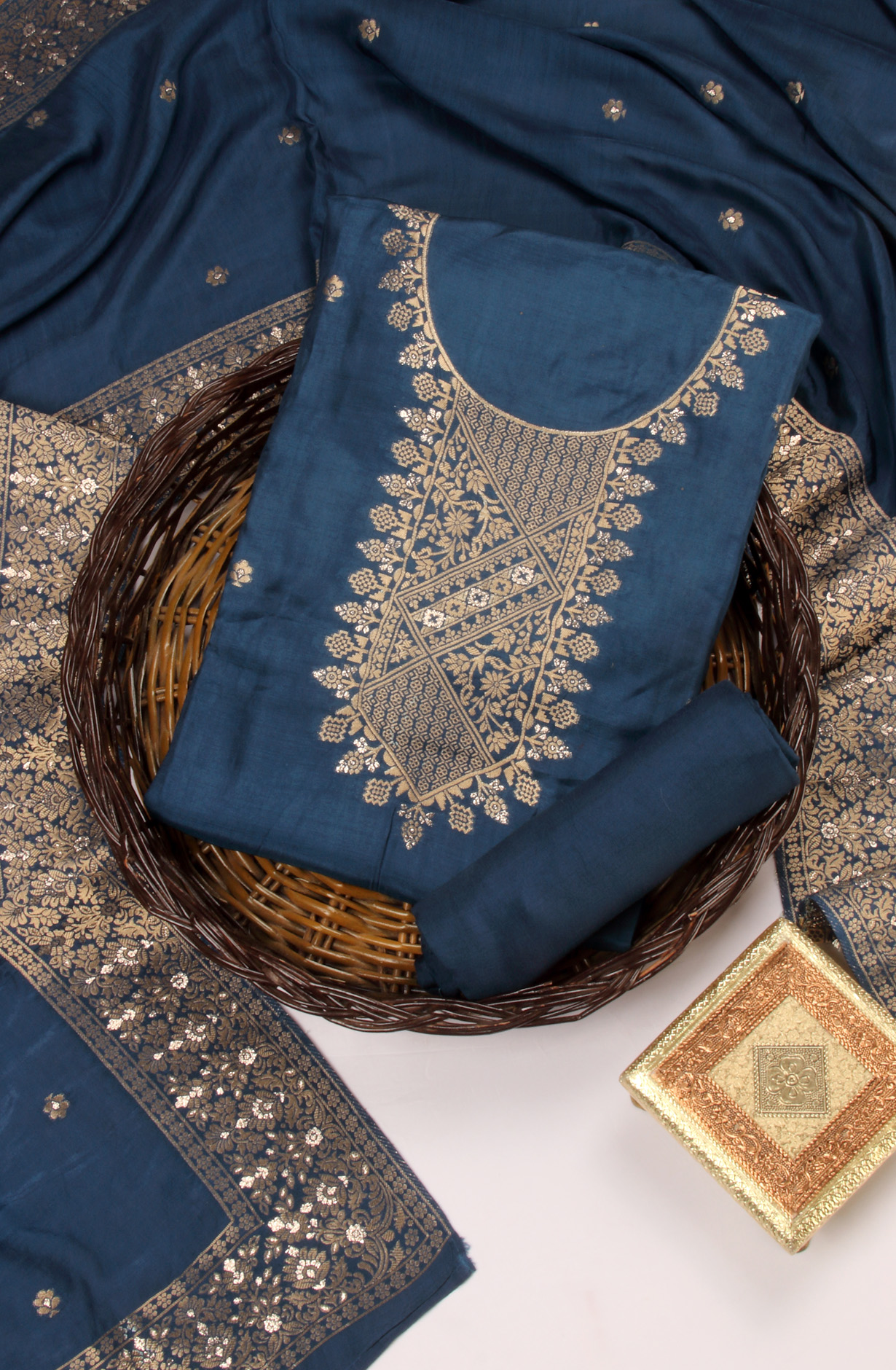 Teal Chanderi Silk Unstitched Salwar Kameez with Dupatta - 981-NK62A