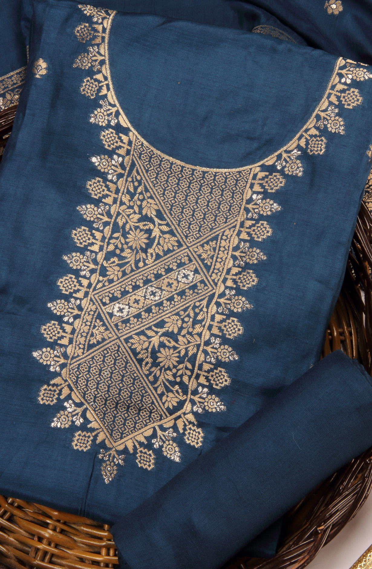 Teal Chanderi Silk Unstitched Salwar Kameez with Dupatta - 981-NK62A