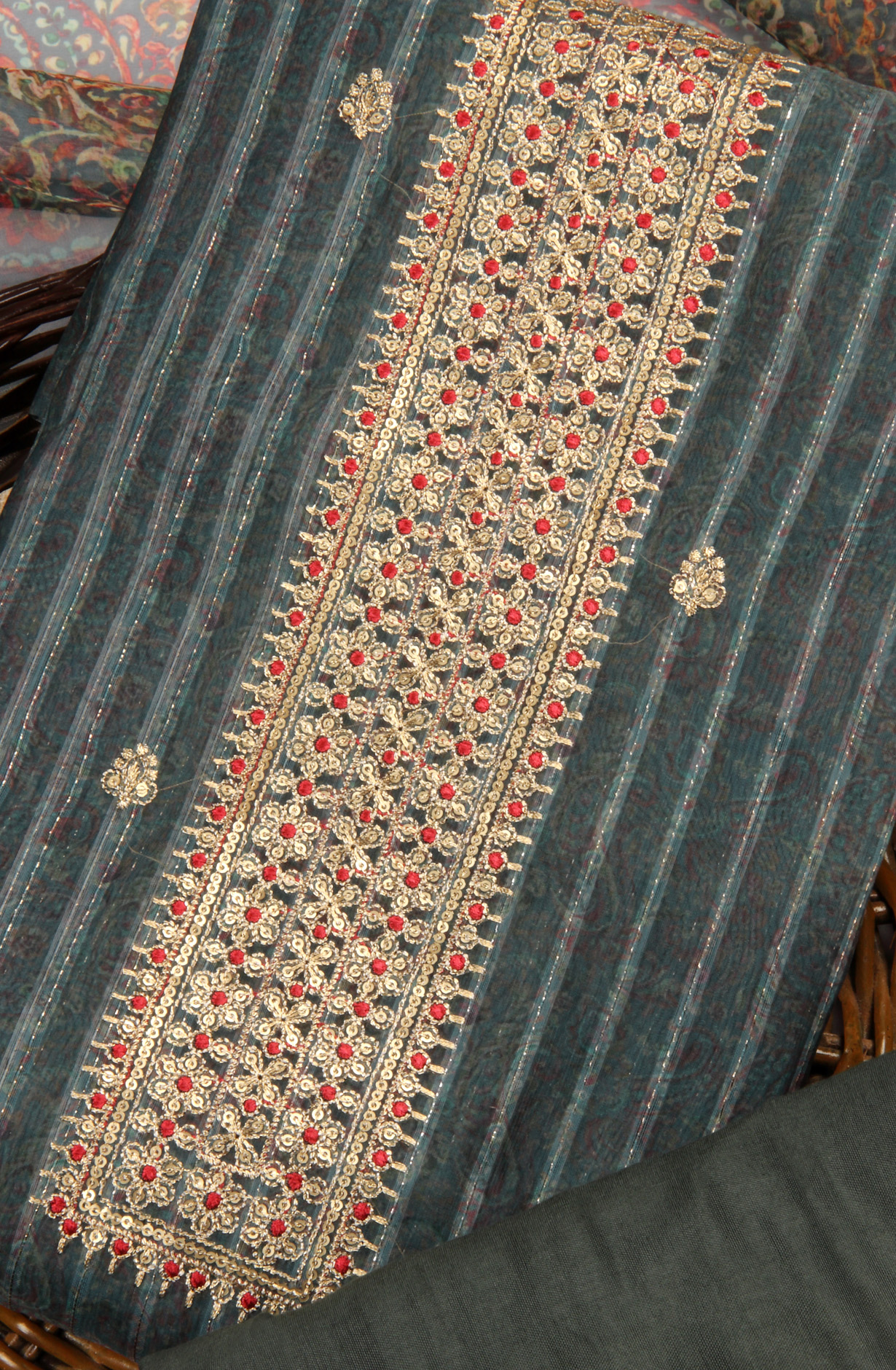 Bottle Green Beautiful Organza Salwar Kameez with Dupatta - 981-NK88A